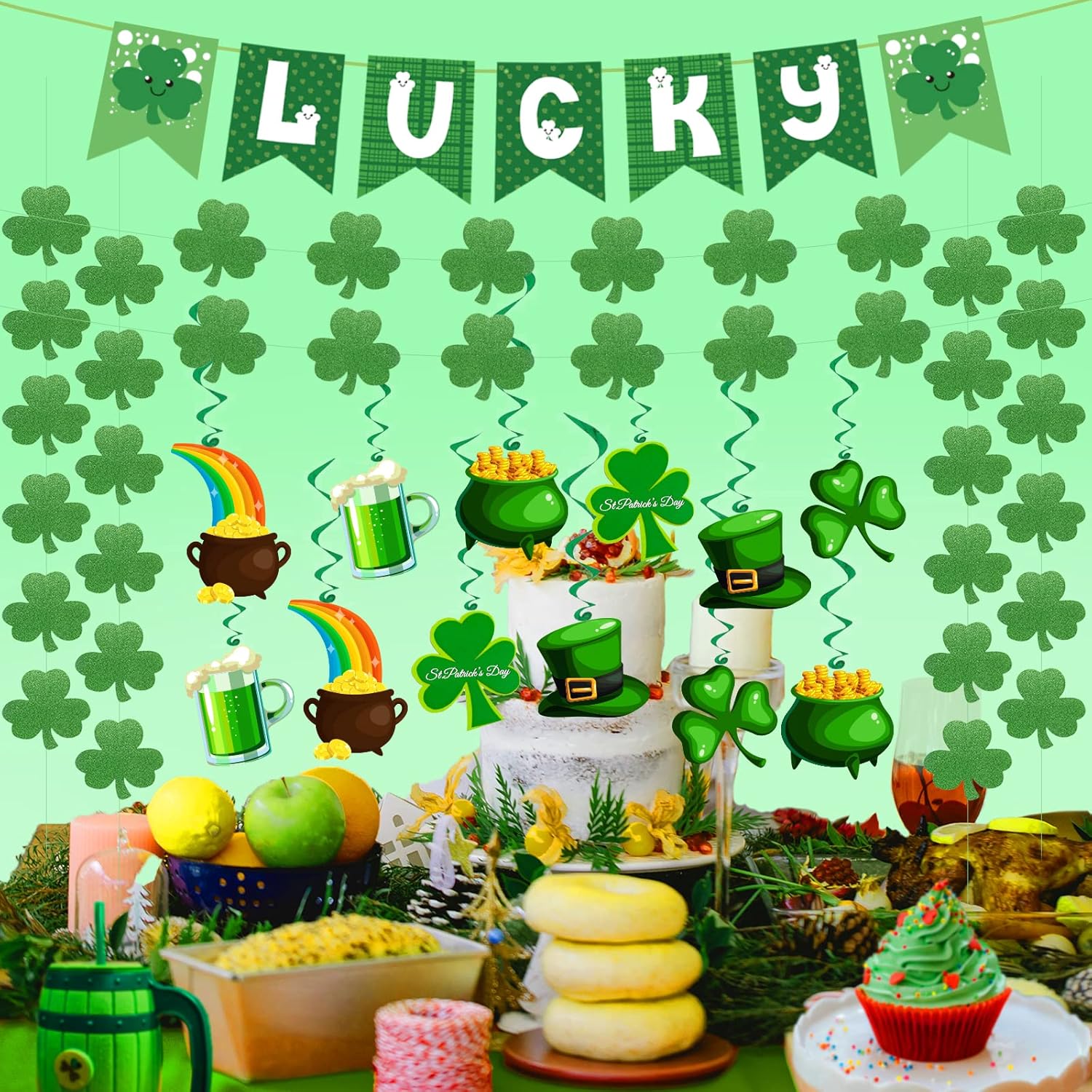 31Pcs St Patricks Day Decorations Pre-Assembled Shamrock Lucky Banner 