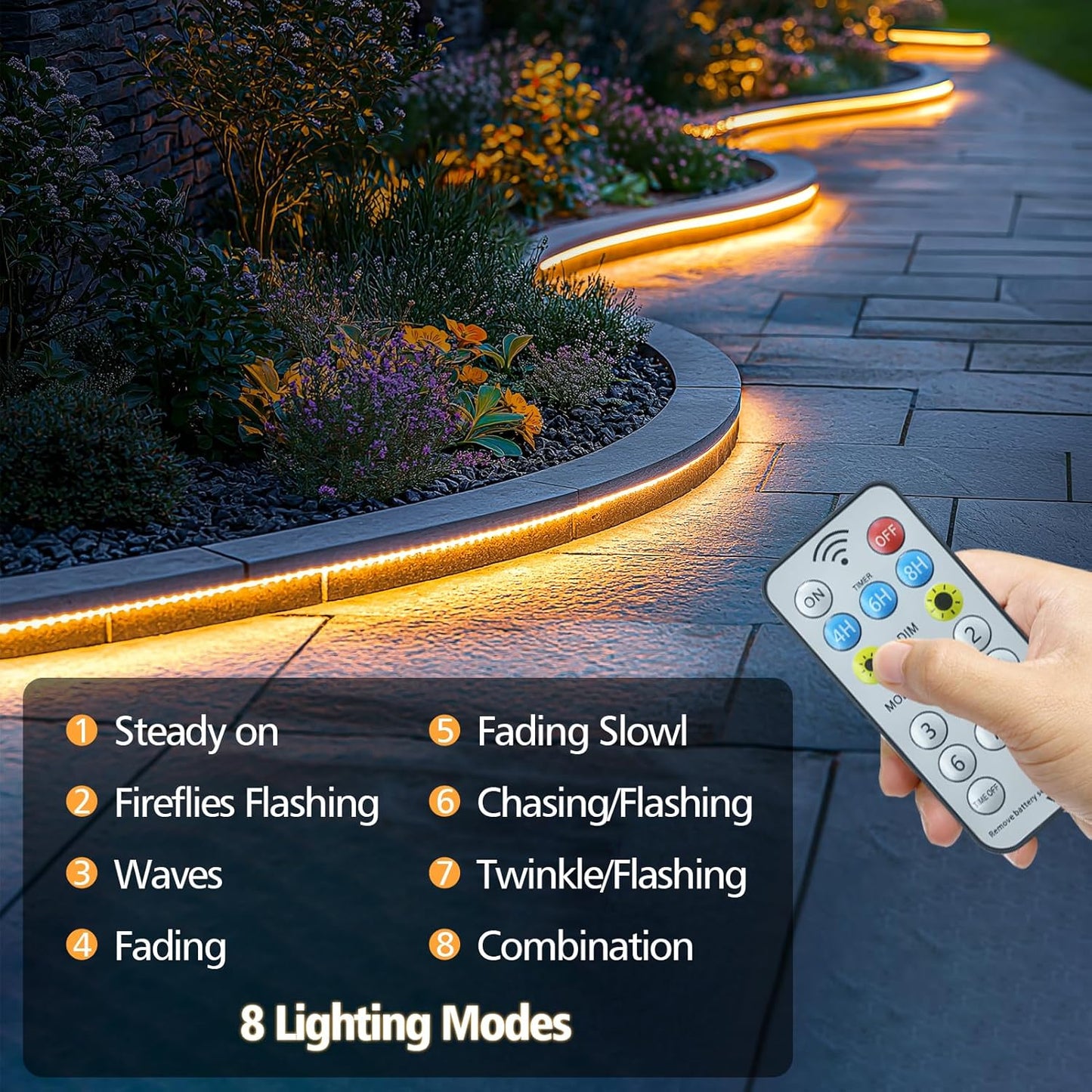 Solar Strip Lights Outdoor, 33Ft 640 LED Waterproof Strip Lights with Remote Timer Dimmable Outside Strip Light for Garden Yard Party Decor (No Adhesive)