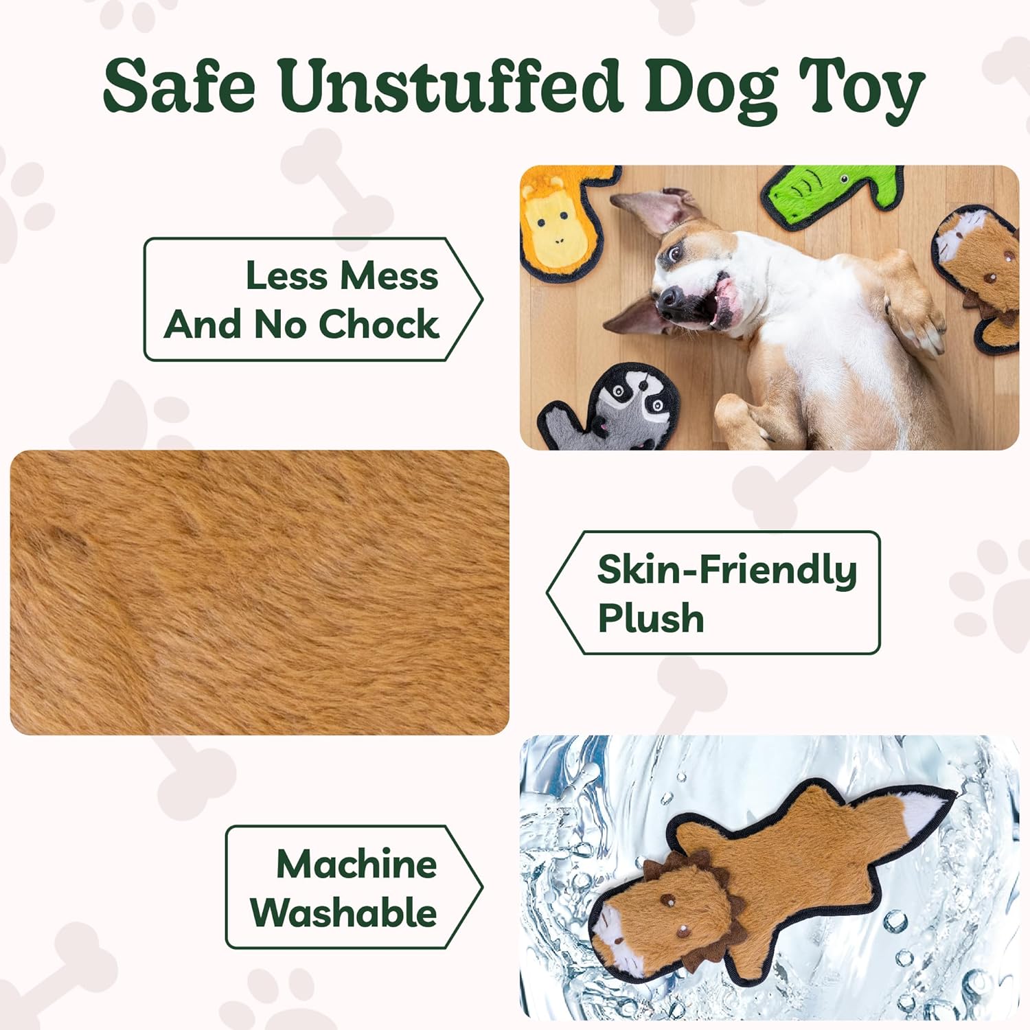 SHARLOVY No Stuffing Dog Toys Crinkle Squeaky, Long Lasting Chews for 