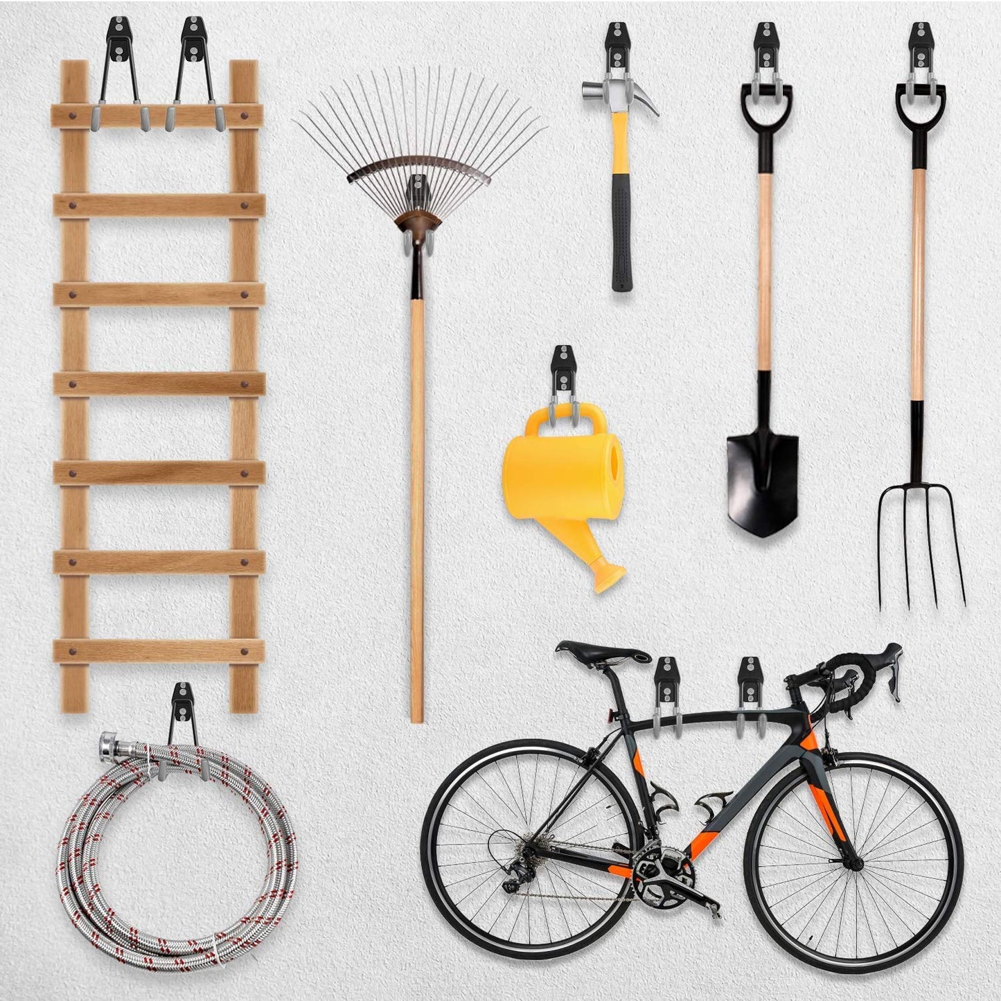 3-H Heavy Duty Garage Hooks [8 Pack] - 3-Round Welding Tech Holds 22lbs More - Thickened Steel Wall Mount for Ladders, Tools & Storage - Rustproof Utility Hardware