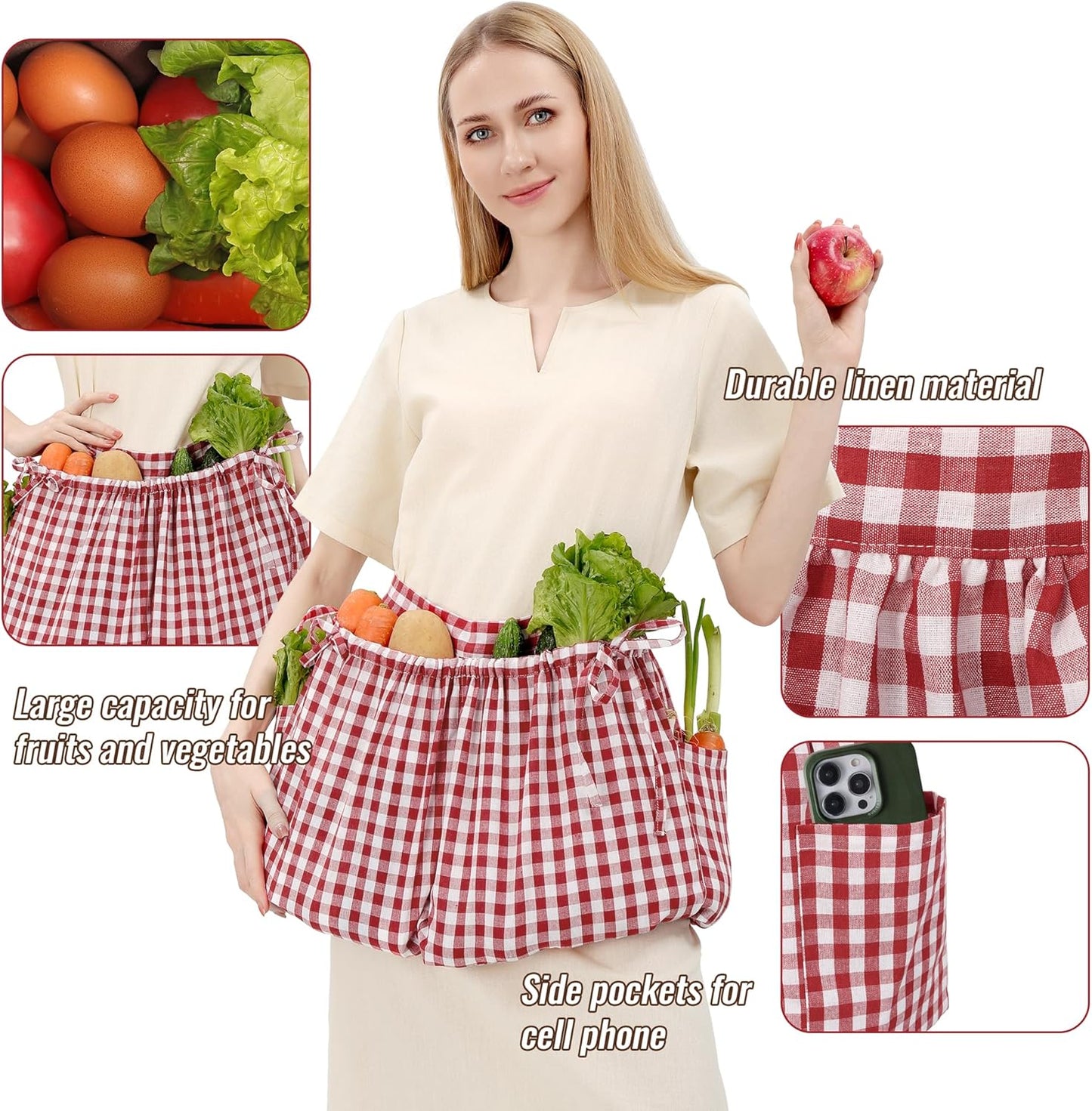 C-ZOFEK Linen Gardening Apron with Pockets for Women Men Farm Orchard Garden (Muiticolor)