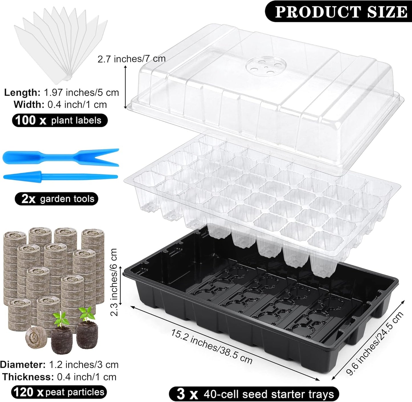3 Pack Seed Starter Tray Kit 120-Cells Germination Starter Tray with H
