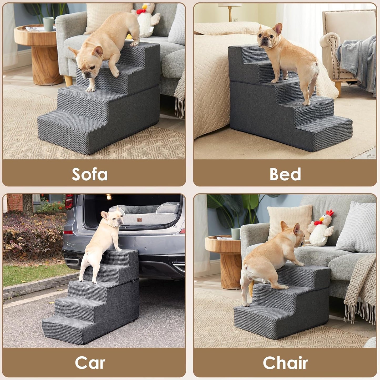 EHEYCIGA Dog Stairs for Bed 18" H, 4-Step Dog Steps for High Bed, Pet 