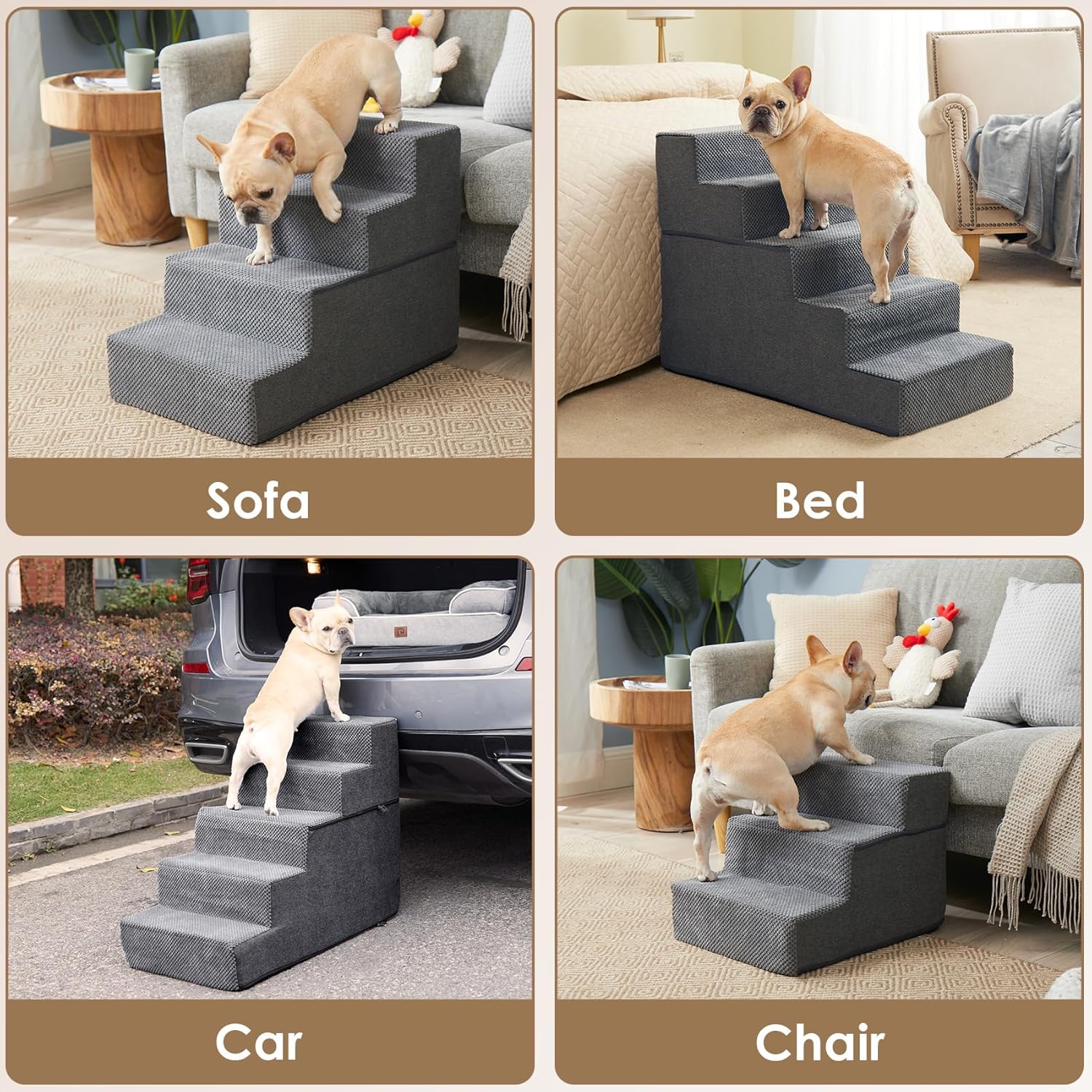 EHEYCIGA Dog Stairs for Bed 18" H, 4-Step Dog Steps for High Bed, Pet 