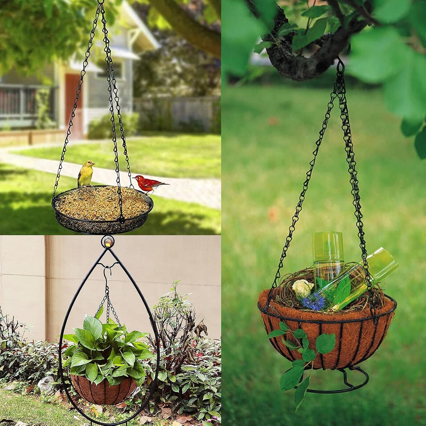 Benvo 16 inch Long Hanging Plant Chains Flower Pot Hangers with Clips and Hooks 3 Point Replacement Chain Holders for Baskets Bird Feeders Planters and Other Ornaments (Pack of 3, Black)