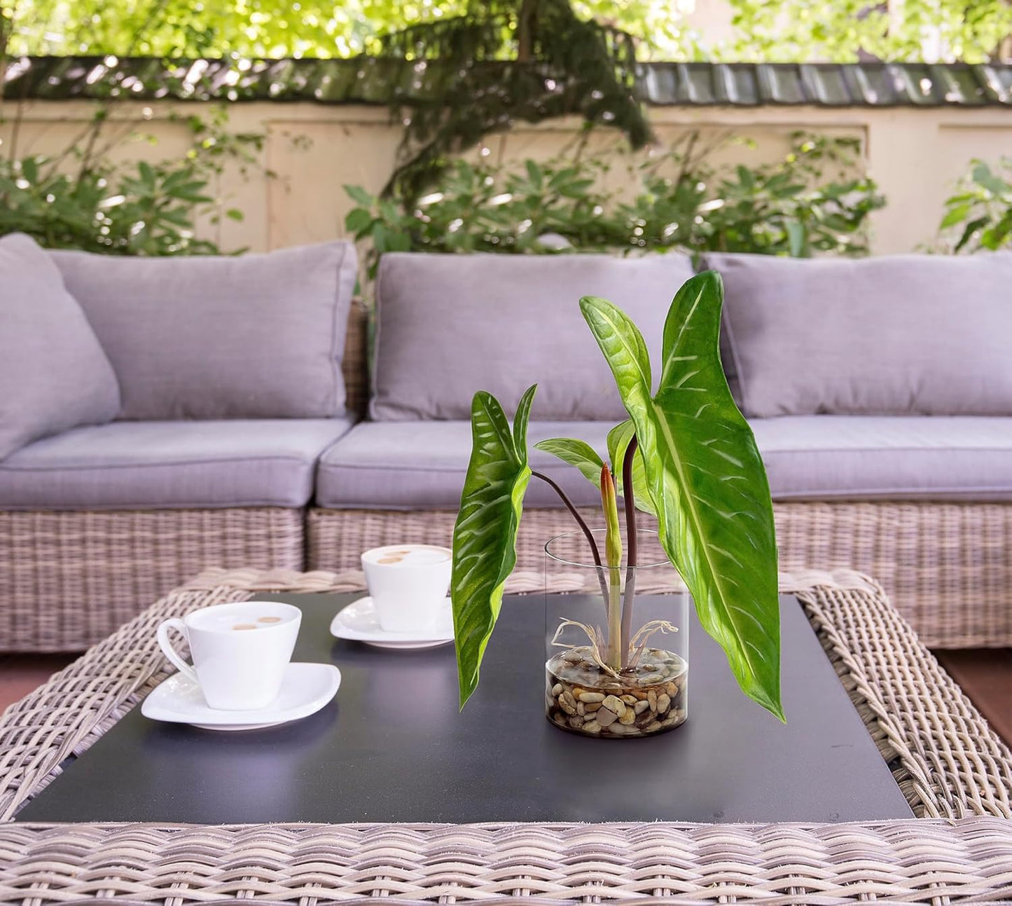 SUNPRAIRIE Realistic Faux Plant in Clear Pot with Artificial Water, Narrow Arrowhead Leaves. Artificial Plants Indoor and Outdoor
