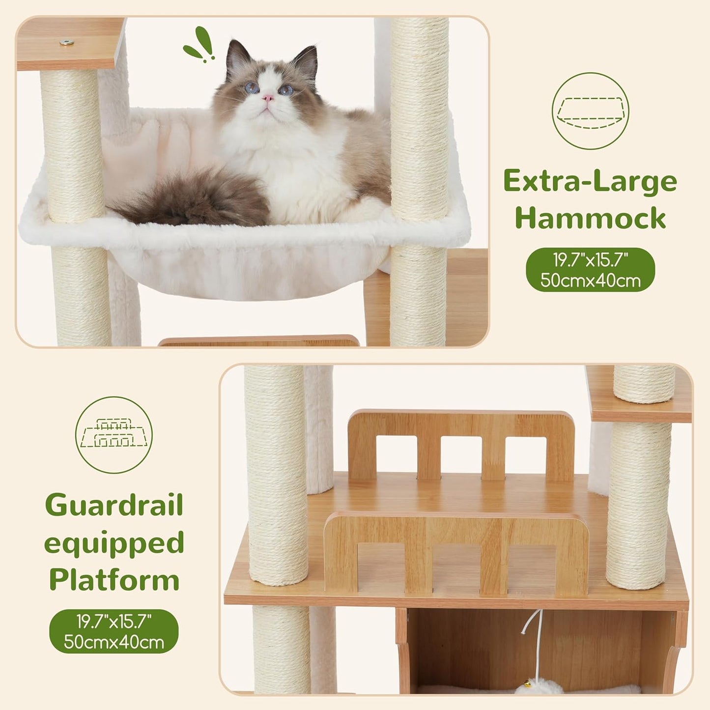Cat Tree, 70.9 Inch Wood Cat Tower for Large Cats Adult, Modern Cat Fu