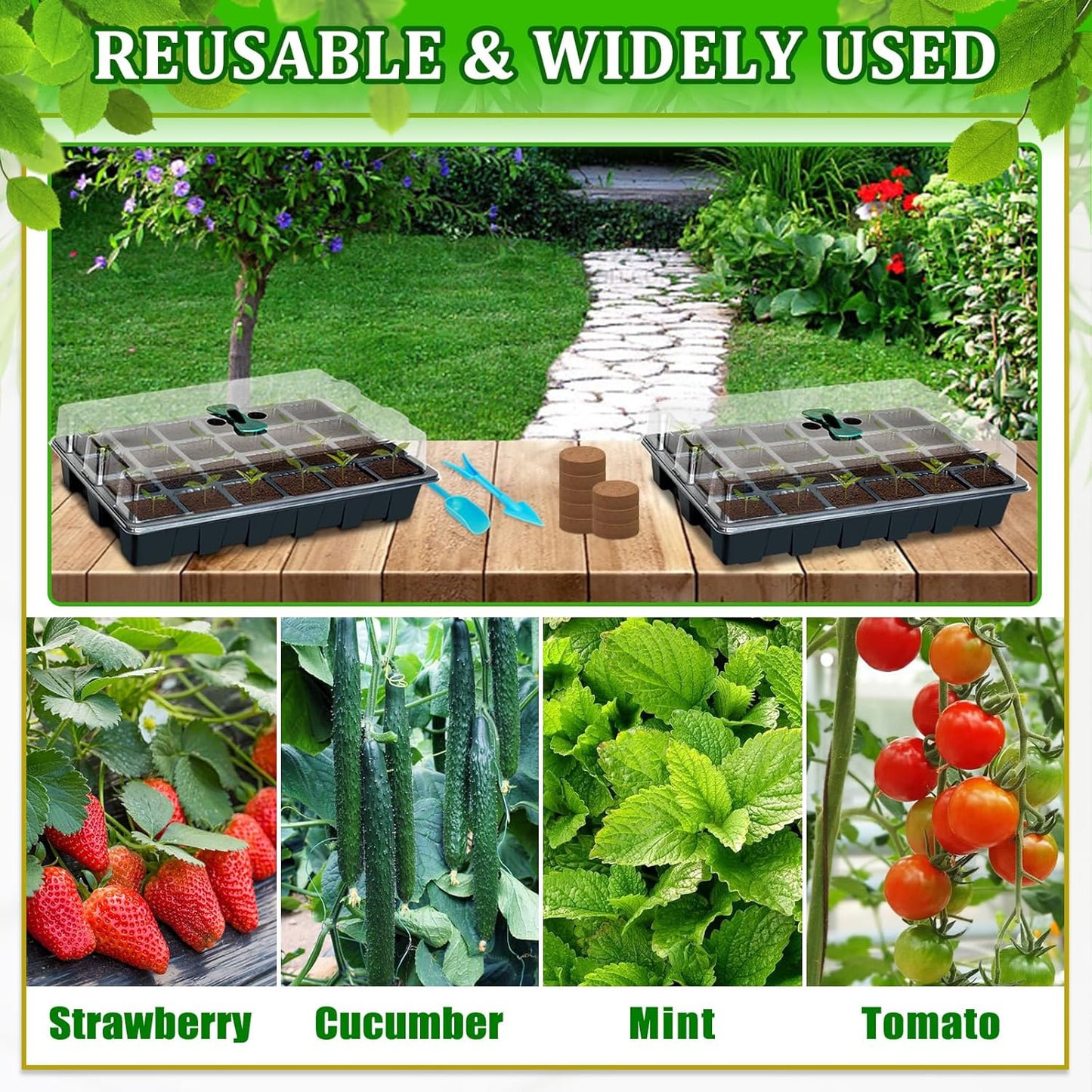 Halatool 2 Set Seed Starter Tray Kits, 2 Pack Germination Tray with 50