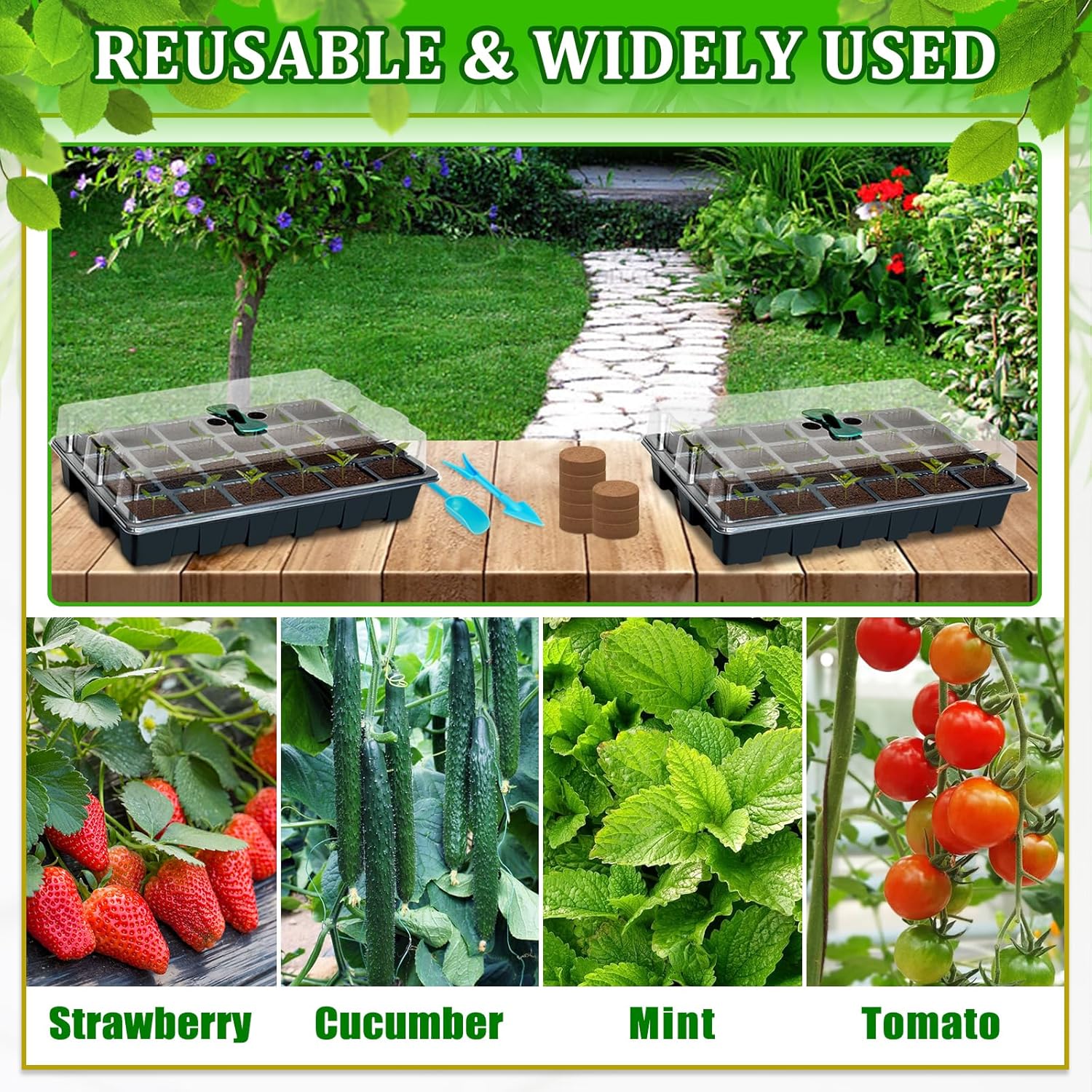 Halatool 2 Set Seed Starter Tray Kits, 2 Pack Germination Tray with 50
