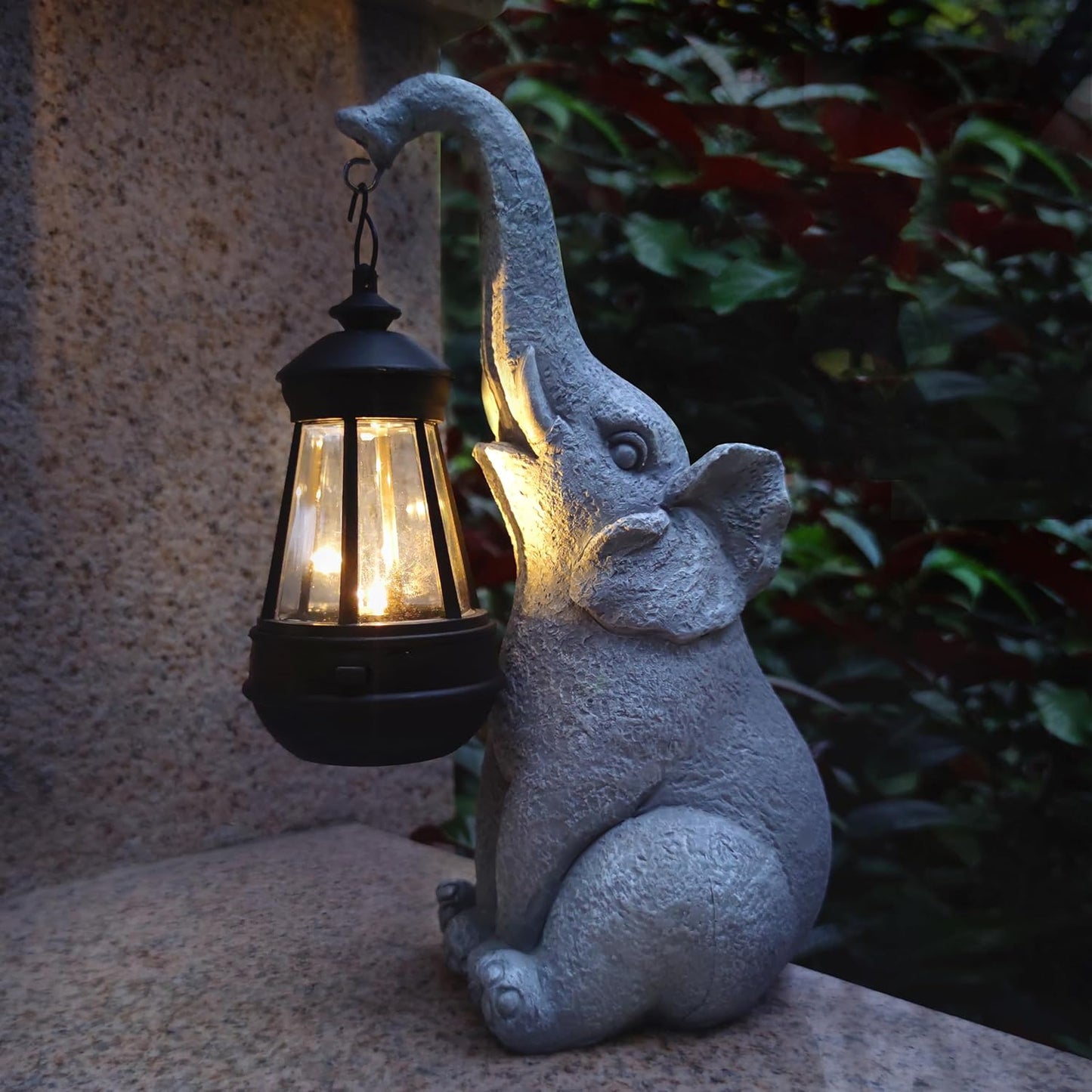 Elephant Solar Garden Statues,Resin Elephant Figurine Decorations with Solar Lights Lantern, Outdoor Garden Decor Art for Lawn,Yard, Unique Housewarming Gift for Garden Home
