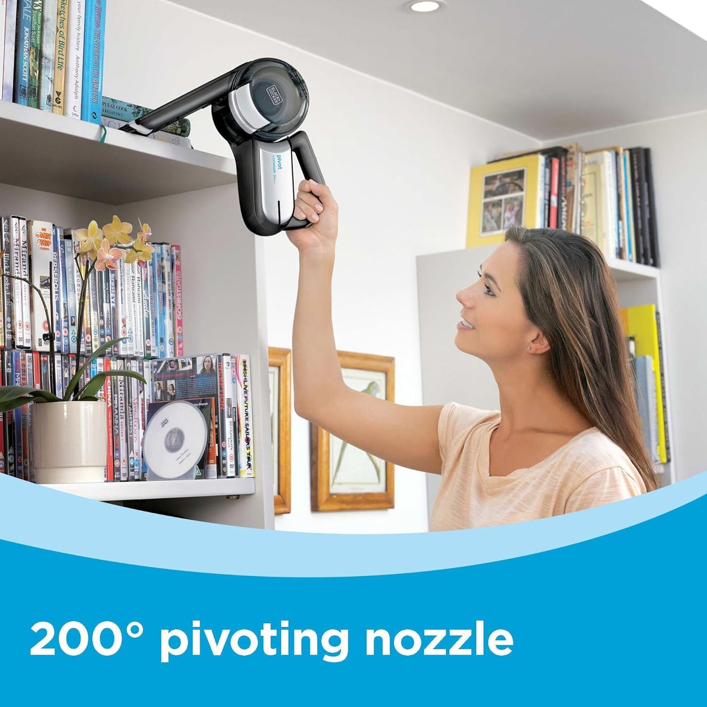 BLACK+DECKER dust buster PIVOT VAC Handheld Vacuum Cordless, Car Vacuum Portable Rechargeable, Extendible Crevice Tool and 200 Degree Pivoting Nozzle, Strong Suction, Lightweight (BDH2000PL)