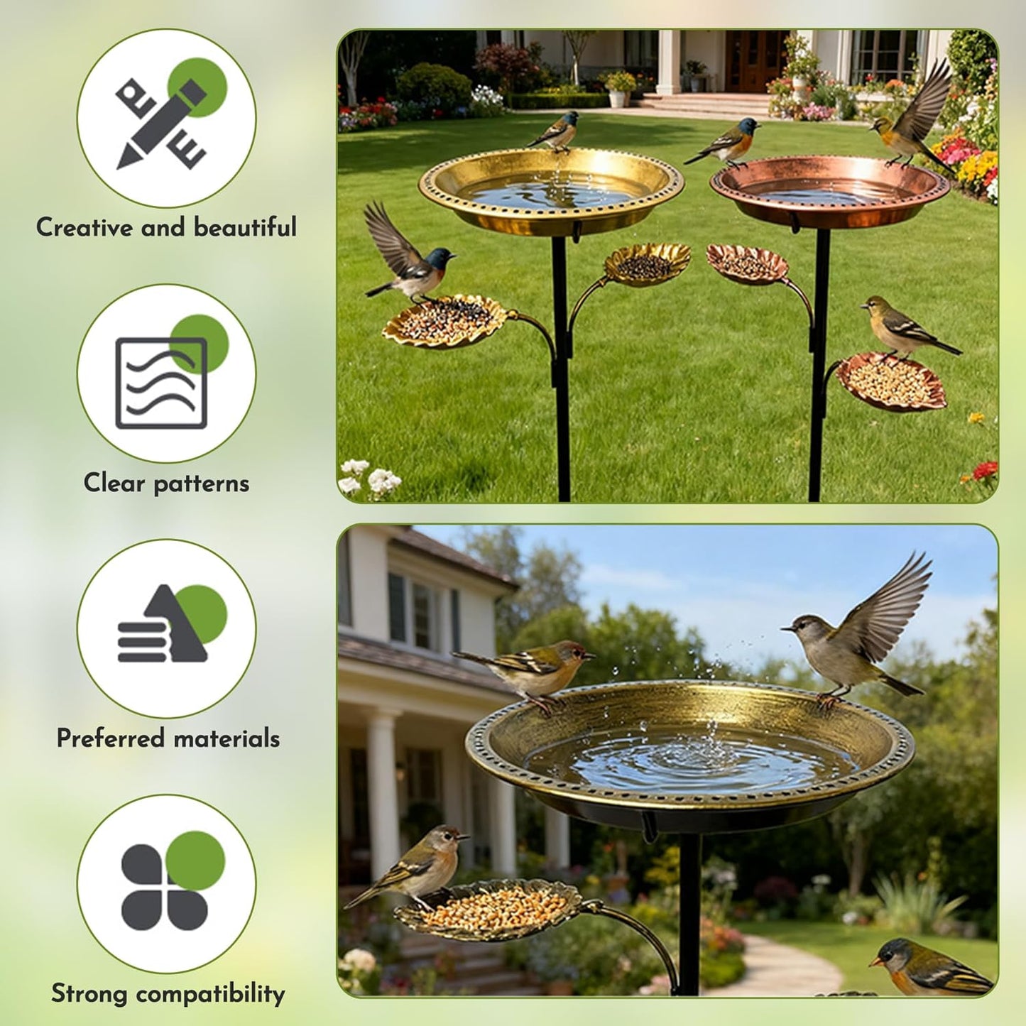 Metal Bird Bath for Outside - 36In Vintage Freestanding Birdbaths and 