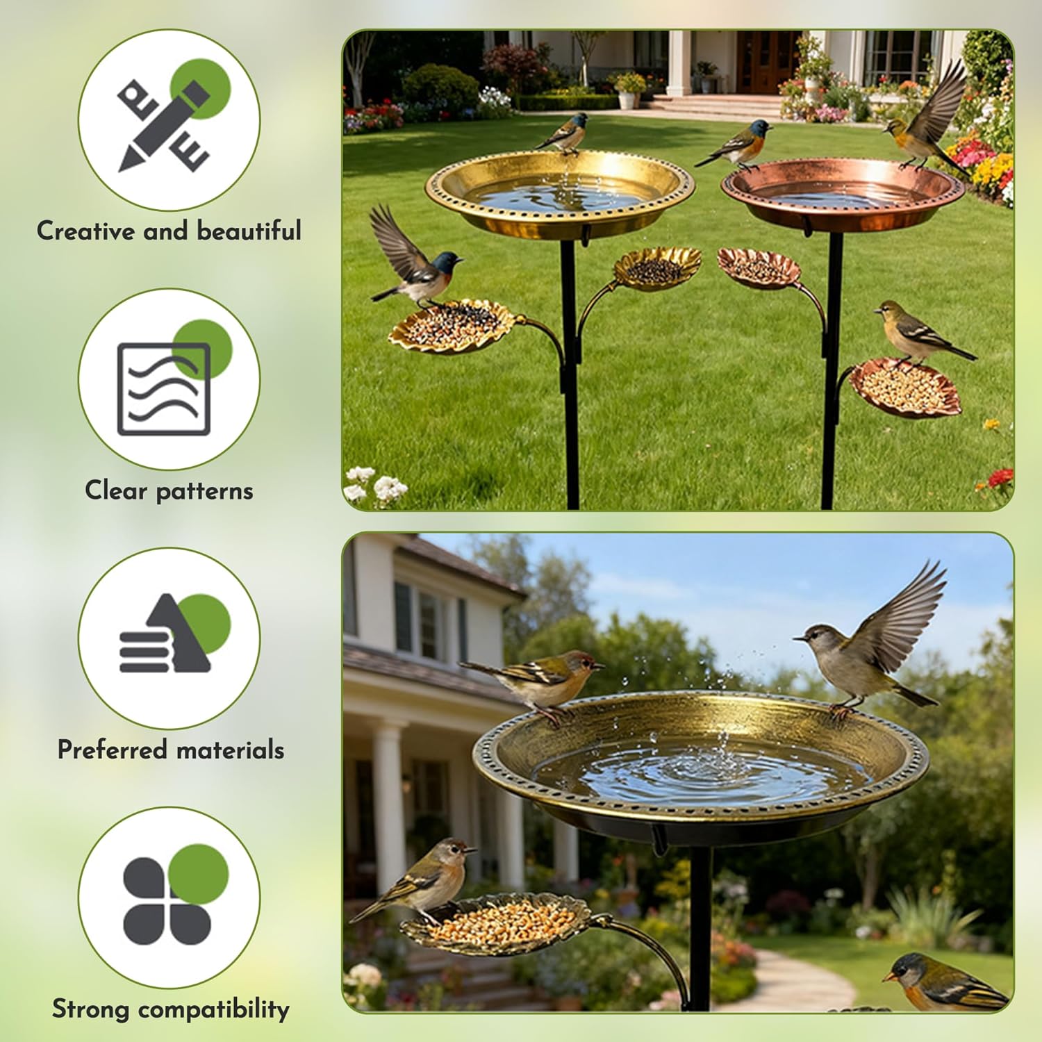 Metal Bird Bath for Outside - 36In Vintage Freestanding Birdbaths and 