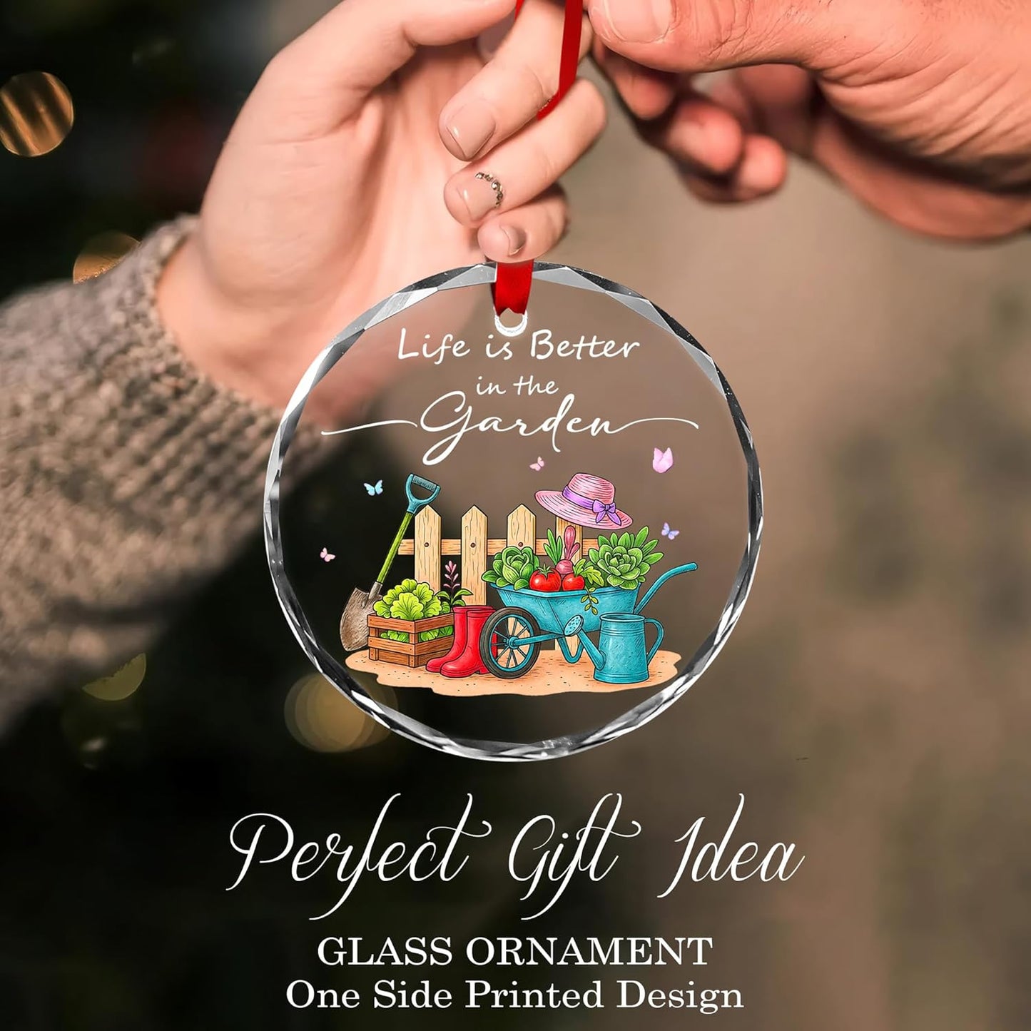 Life is Better in The Garden Ornament – Colorful Gardening Tools & Plants Design for Garden Lovers – Crystal Keepsake for Home or Garden Decor