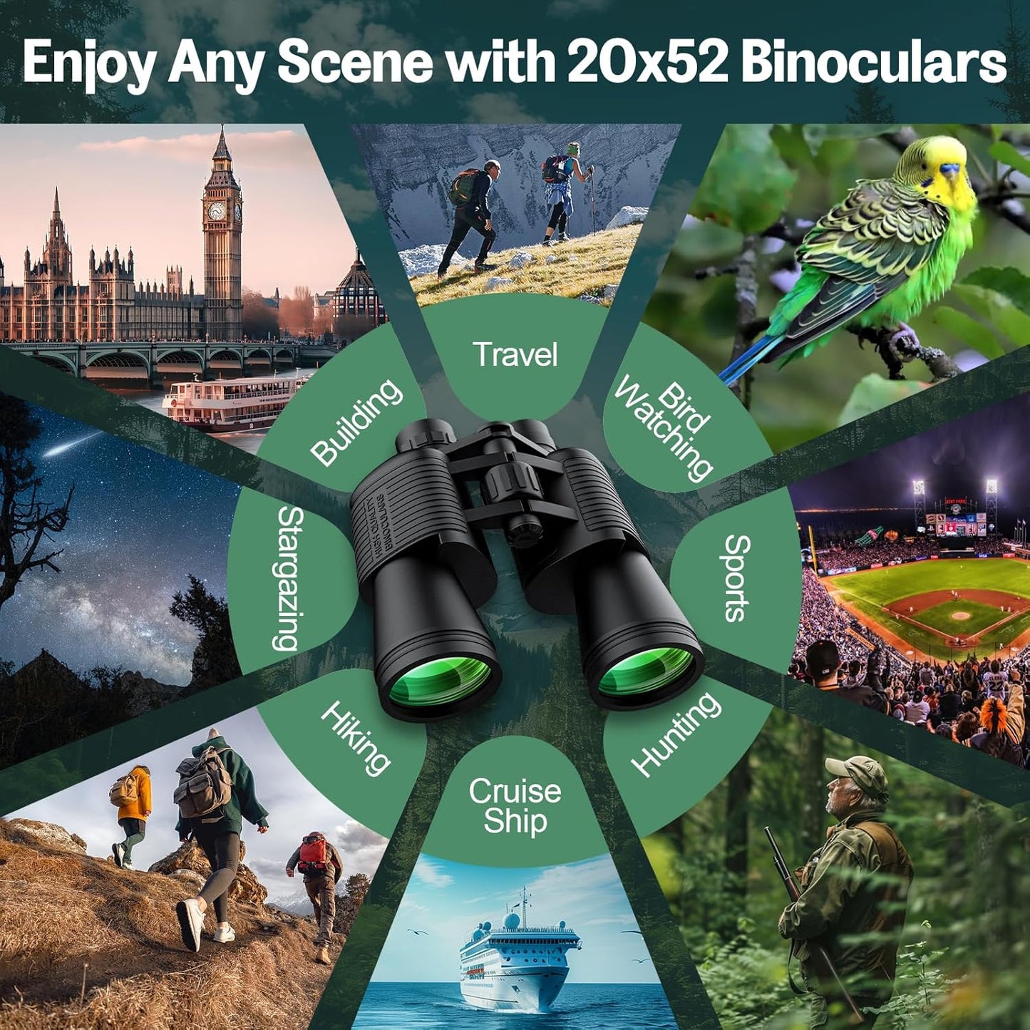 20x52 Binoculars for Adults High Powered - OPAITA HD Binoculars Clear View with Low Light Vision - Professional Binocular for Bird Watching Cruise Hunting Stargazing Football Travel