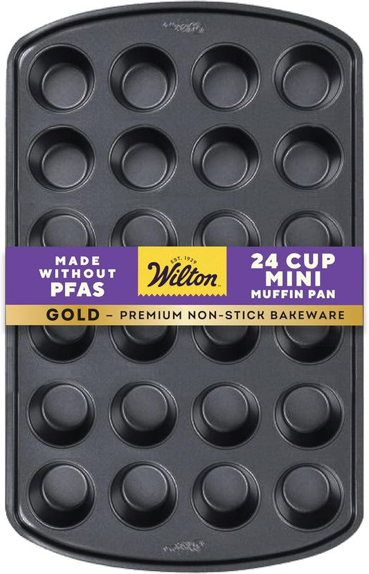 Wilton Gold Non-Stick 24-cup Muffin Pan, Cold-Rolled Steel Bakeware, M