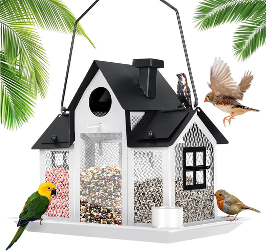 Solar Bird Feeders House for Outside Hanging, Metal Wild Bird Feeder f