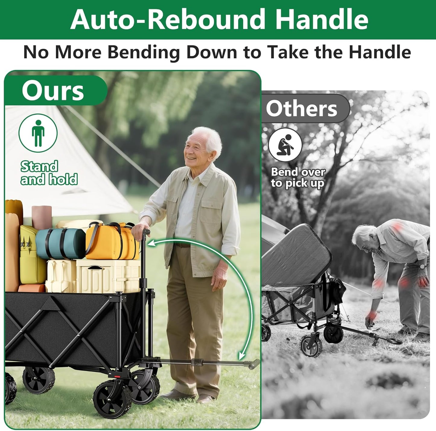 BEAU JARDIN Collapsible Folding Wagon Cart with Big Wheels Foldable Cart with 400LBS Capacity Utility Lightweight Wagon Heavy Duty Grocery Cart for Skiing Ice Fishing Camping Garden Shopping Christmas