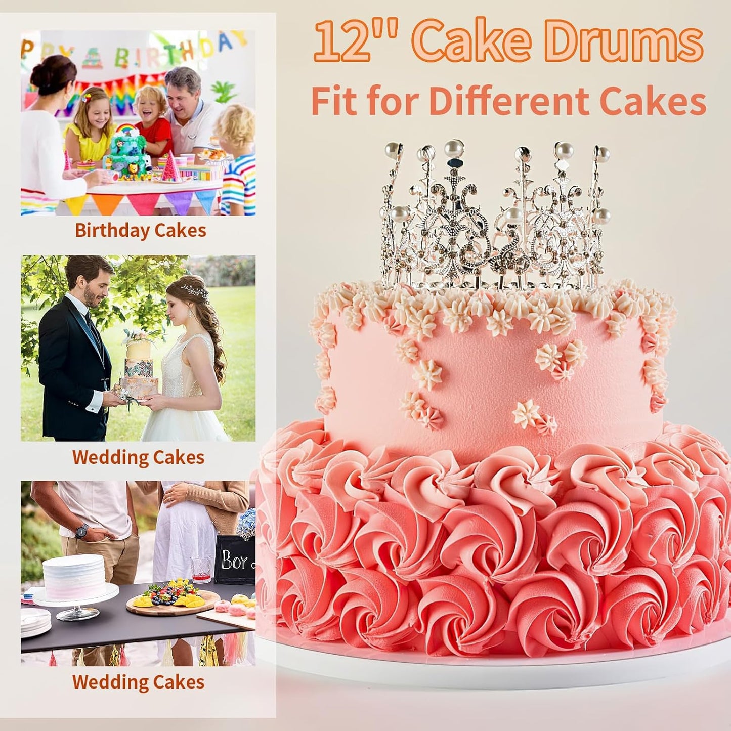 Cake Boards 12 Inch Round - Sturdy 1/2 Inch Cake Drum, 12 Inch Cake Boards,Corrugated Cake Base Cake Drums for Multi-Layer Cakes, White, 2 Pcs