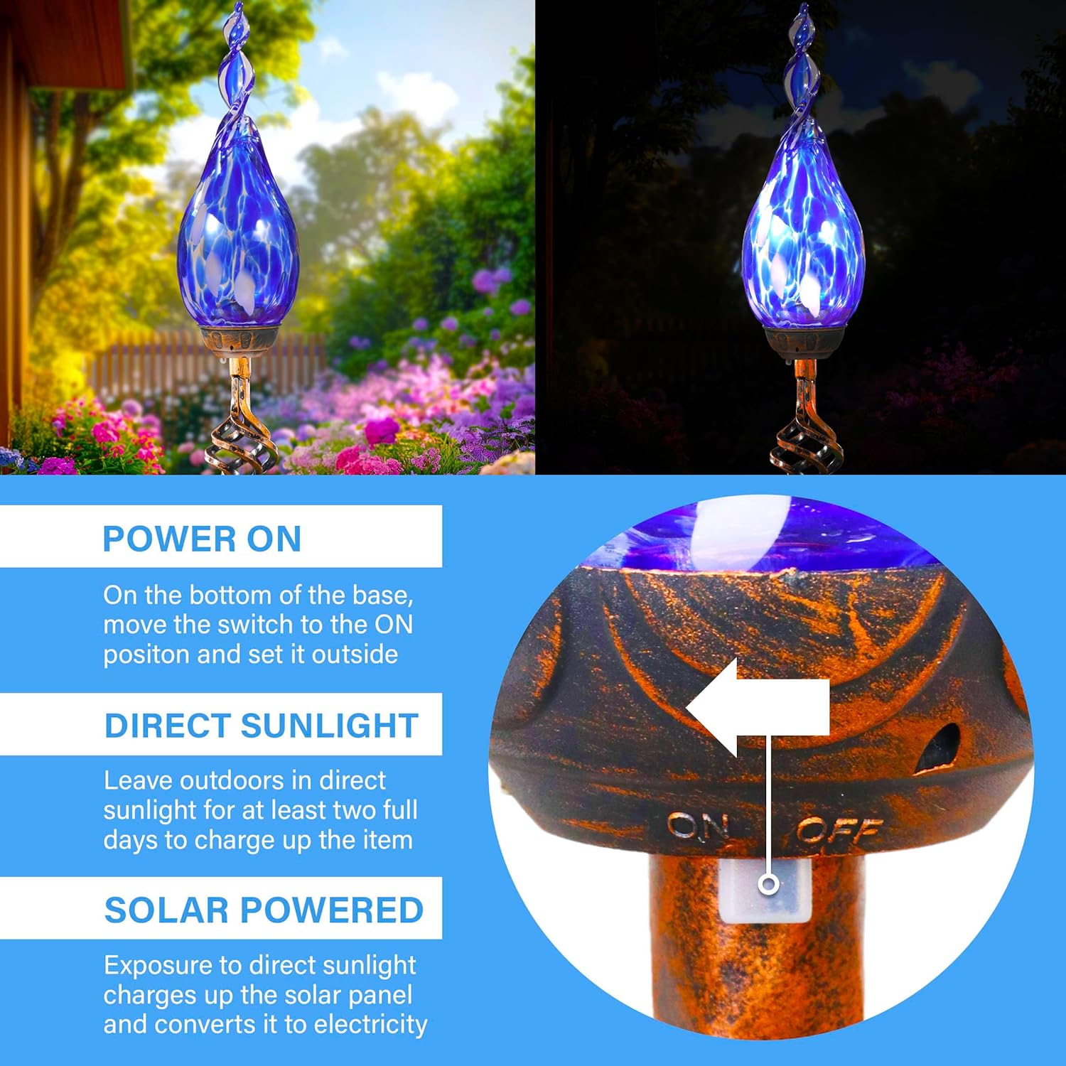 Solar Garden Lights Outdoor, Decorative LED Flame Garden Stakes, Hand 