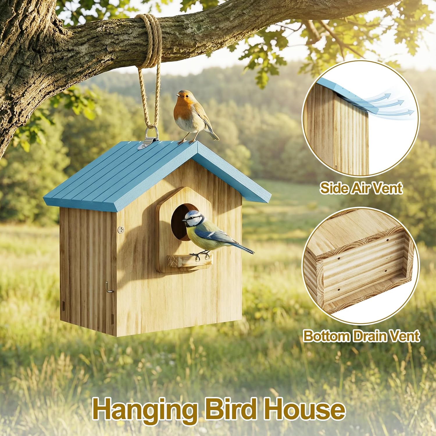 Auslar Bird House for Outside, Wooden Birdhouses for Outdoors, Bluebir
