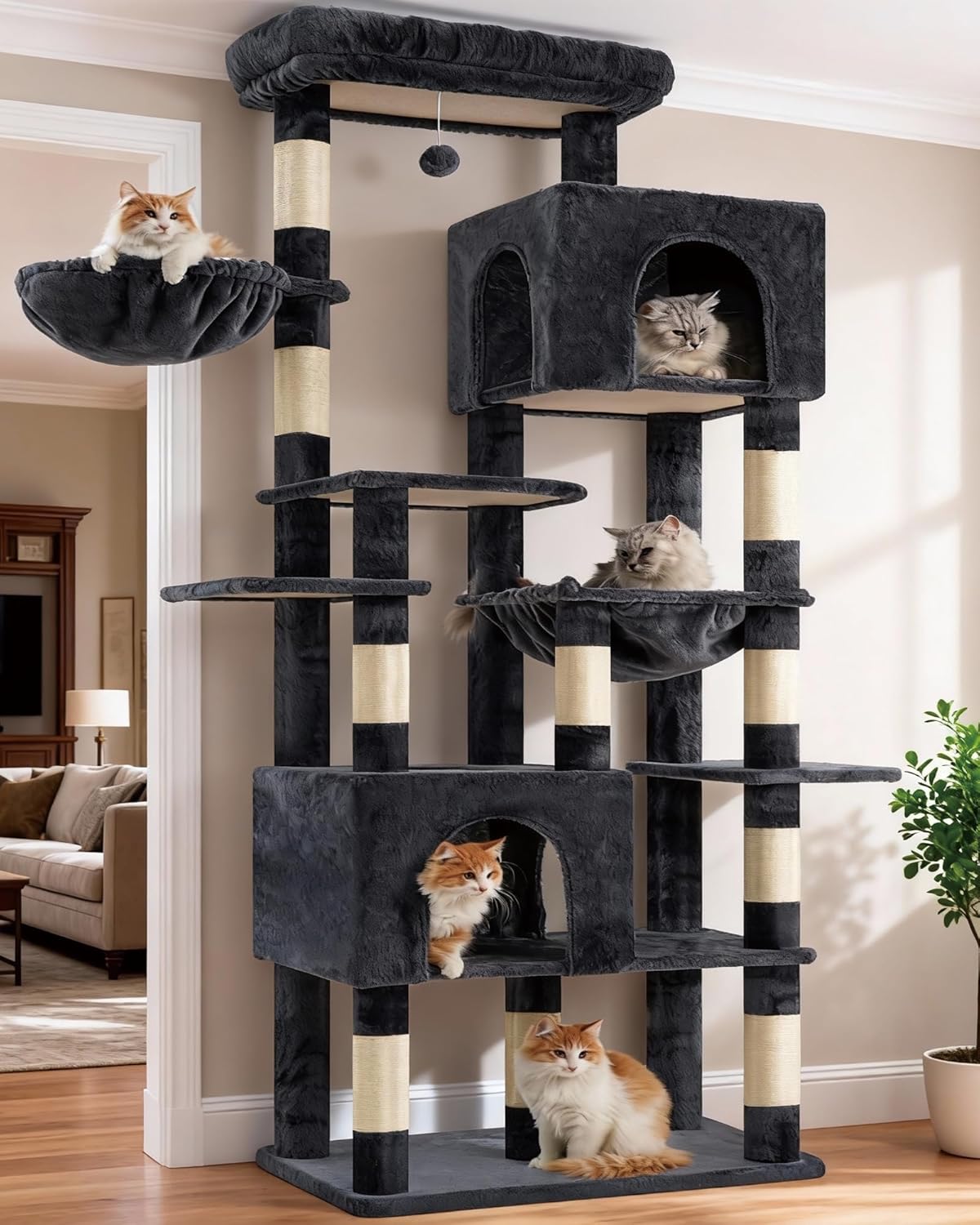 Heybly Cat Tree, 76-Inch Tall Heavy Duty Cat Tower for Big Cats with E