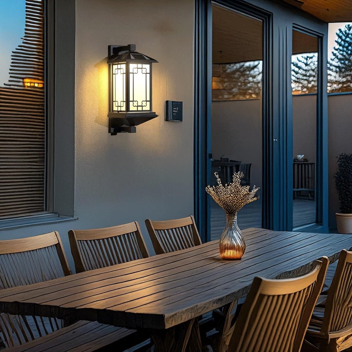 Solar Outdoor Wall Lantern IP65 Waterproof, Black Exterior Sconce Lamp