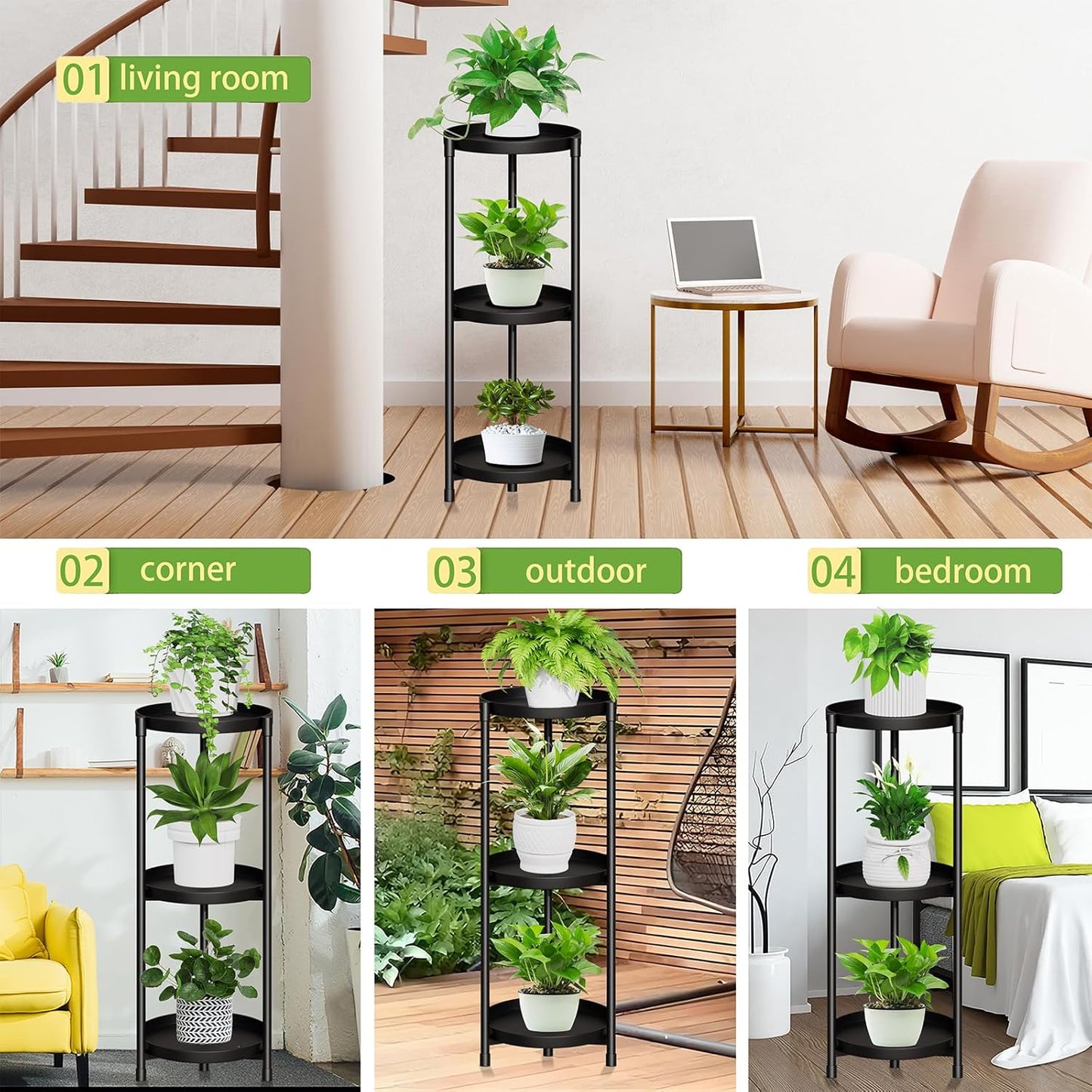 SYQ 3 Tier Plant Stand Indoor Outdoor - 34'' Extra-Tall Metal Plant St