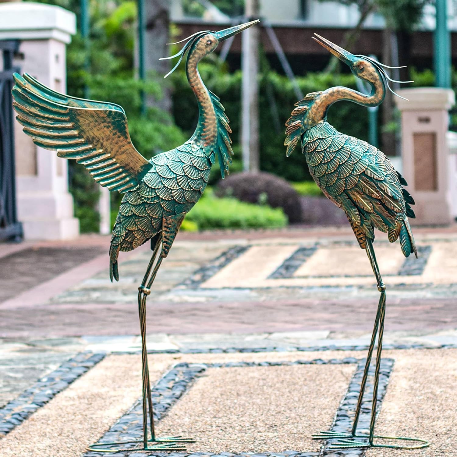 Natelf Metal Crane Garden Statues, Large Heron Outdoor Bird Sculpture 