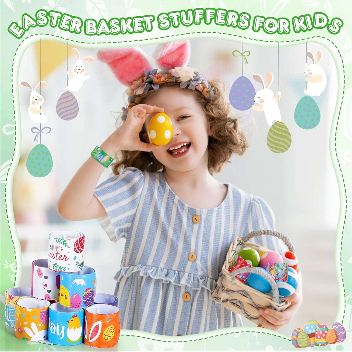 Easter Slap Bracelets for Kids 36PCS Easter Basket Stuffers for Kids Bulk Snap Bracelet Easter Party Favors Supplies Easter Egg Fillers Toys Goodie Bag Stuffers Toy Gifts for Student Classroom Prizes