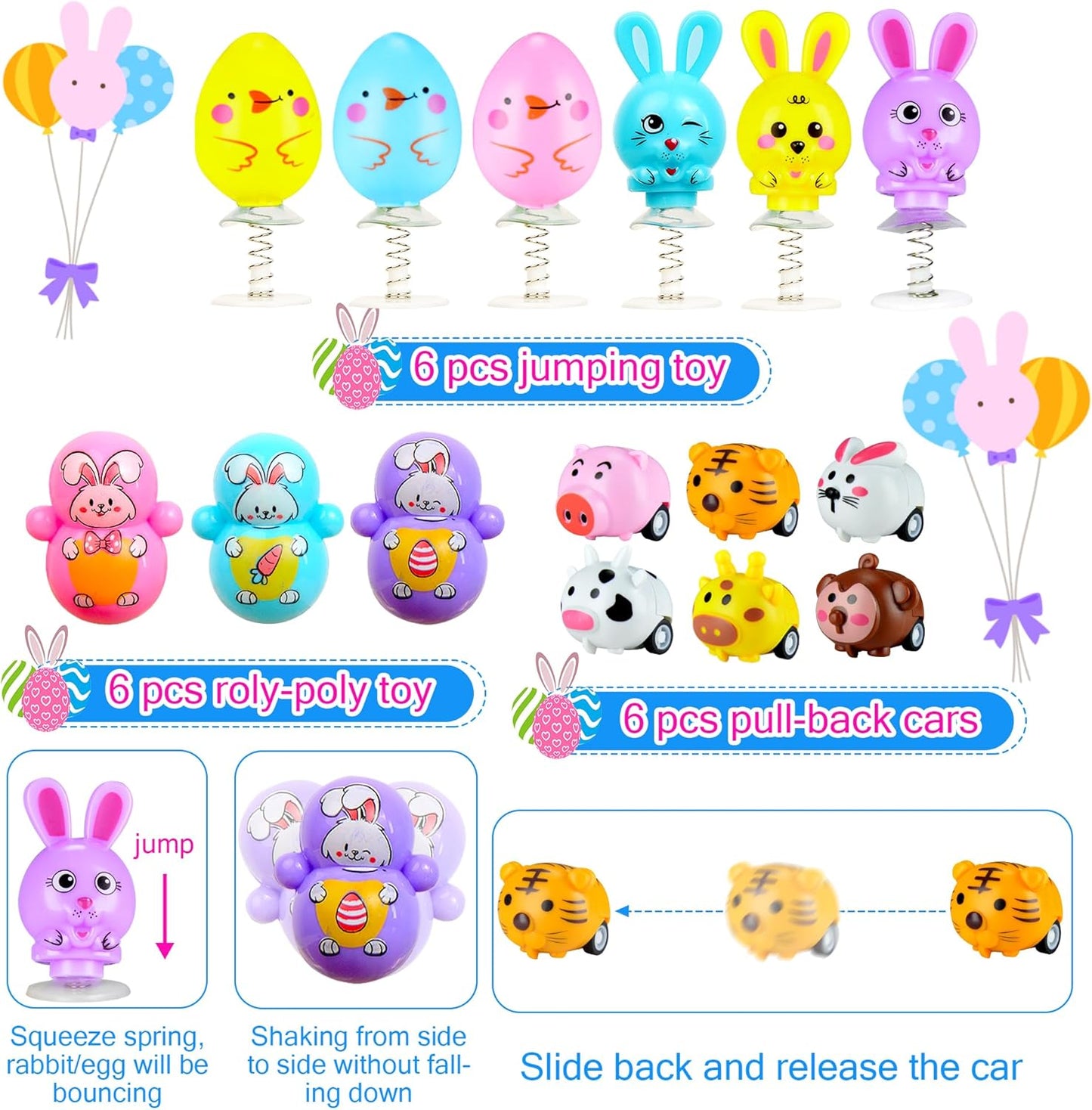 U-Goforst 100 Pack Easter Egg Fillers, Easter Basket Stuffers for Kids Boys Girls, Easter Party Favors Assorted Toys, Easter Egg Hunt, Easter Gift Goodie Bags Stuffers Filling Treats Classroom Prize