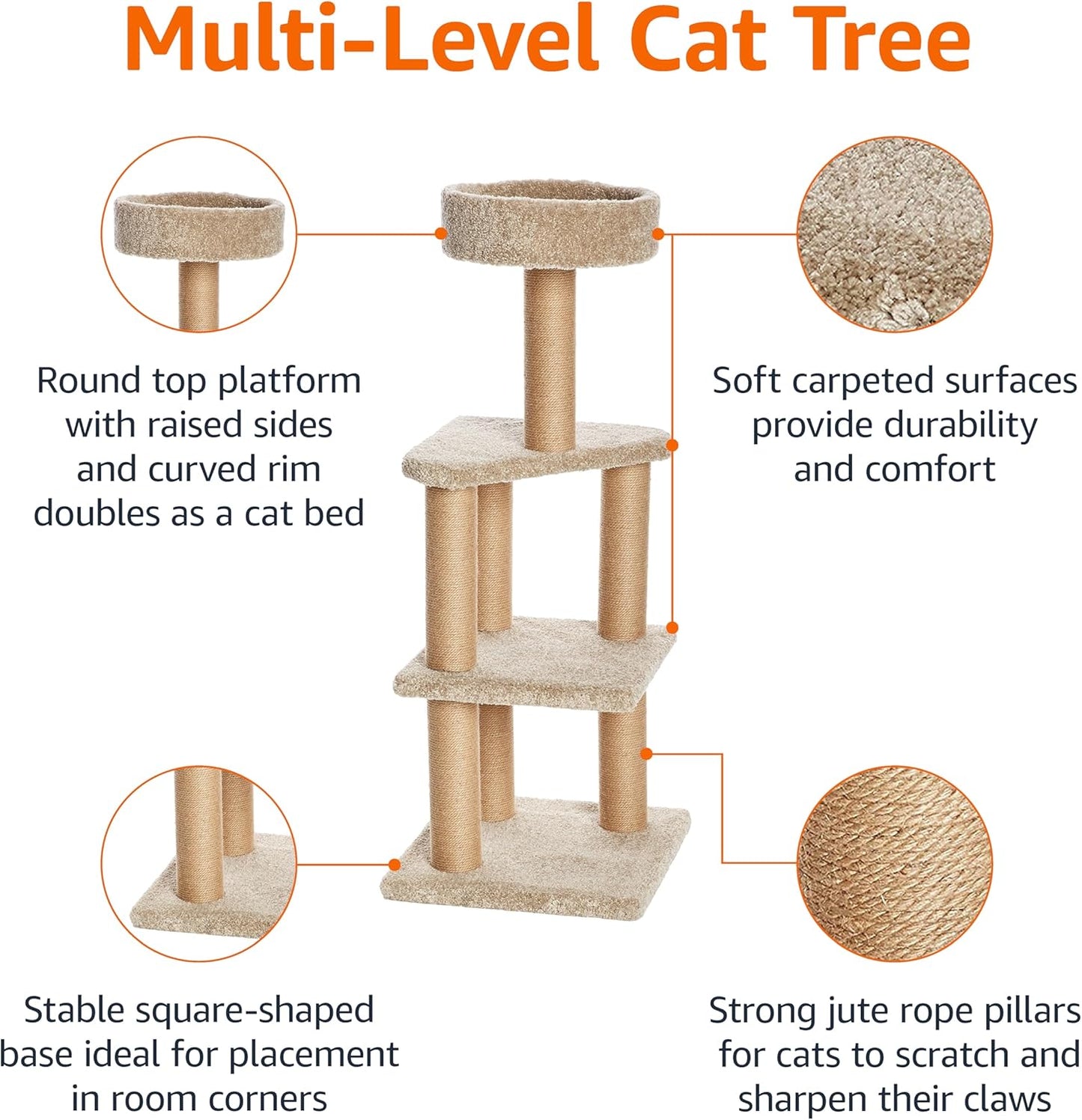 Amazon Basics Cat Tree Tower - Multi-Level Climbing Activity Center fo