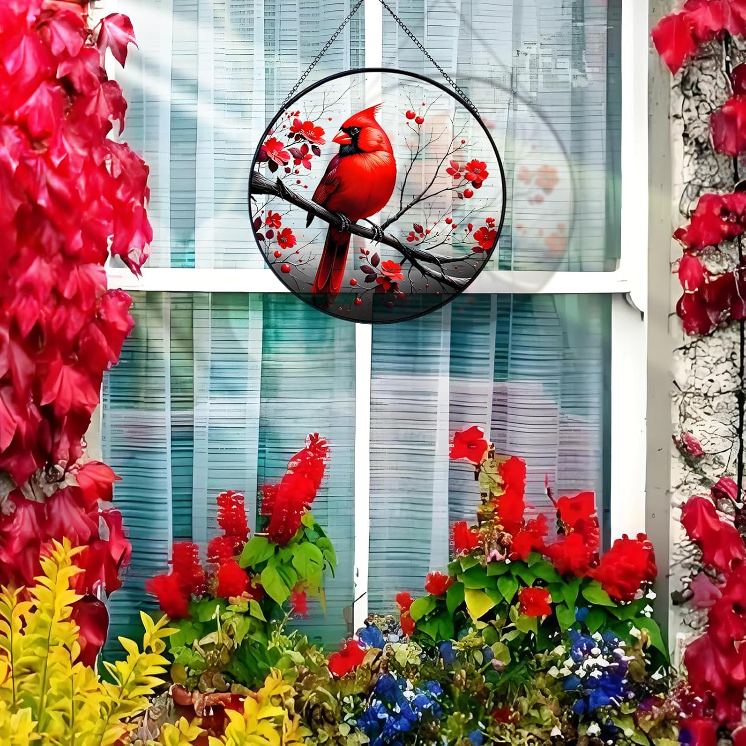 RIVEENY Cardinal Stained Glass Window Hanging,Cardinal Stained Glass S