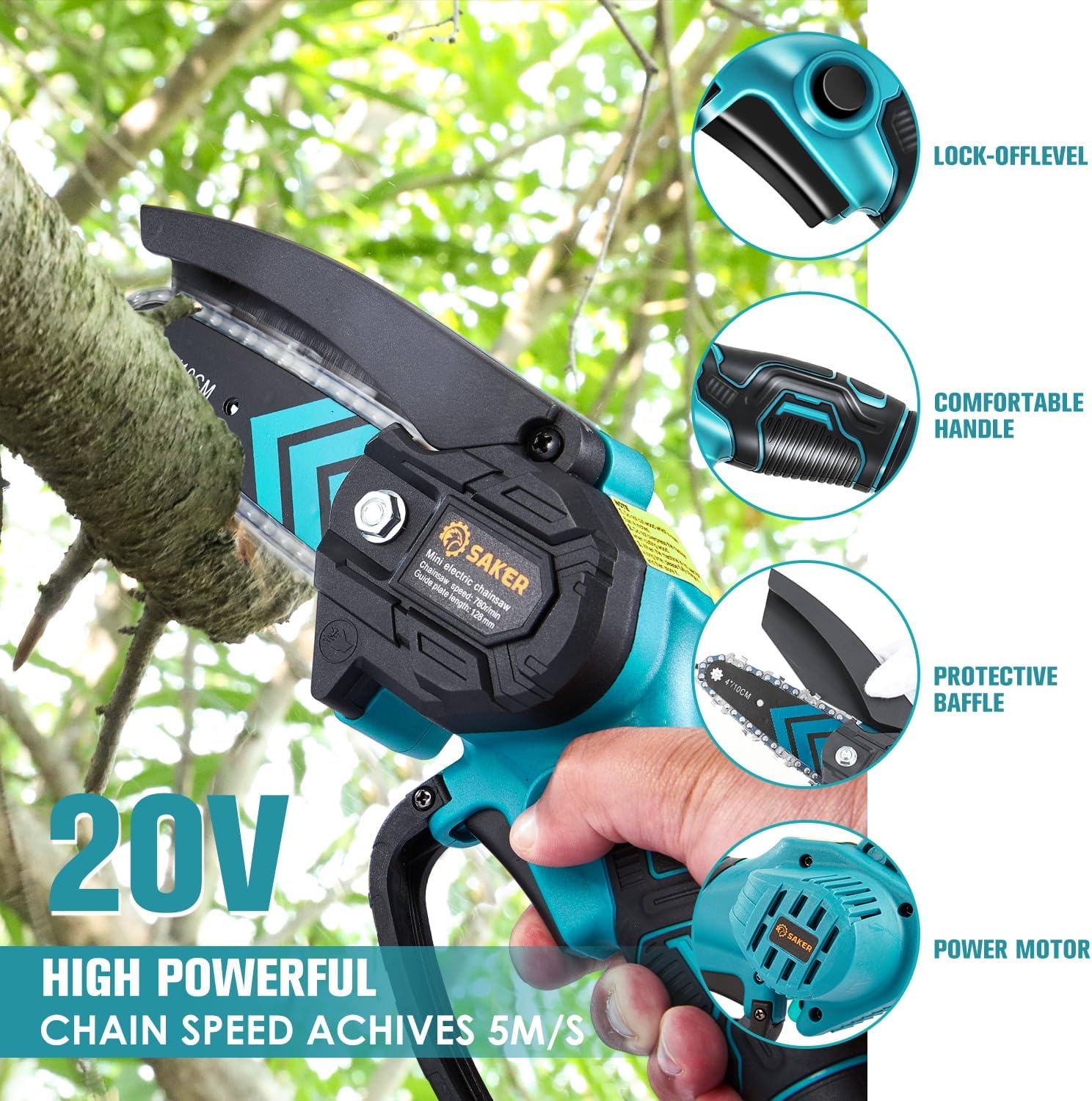 Saker Mini Chainsaw,Portable Electric Chainsaws Cordless,Handheld Chai