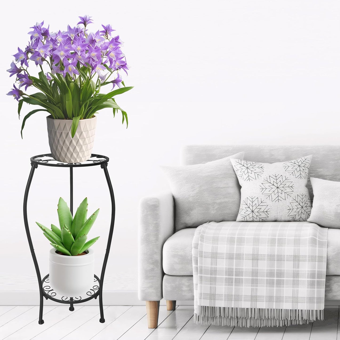 Metal Plant Stand 2 Tier Indoor Outdoor, Tall Flower Pot Shelf Rustpro