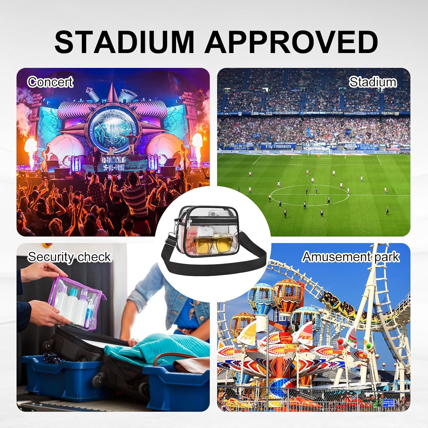 Clear Bag for Stadium Events Clear Sports Fan Handbags Purses with Adj