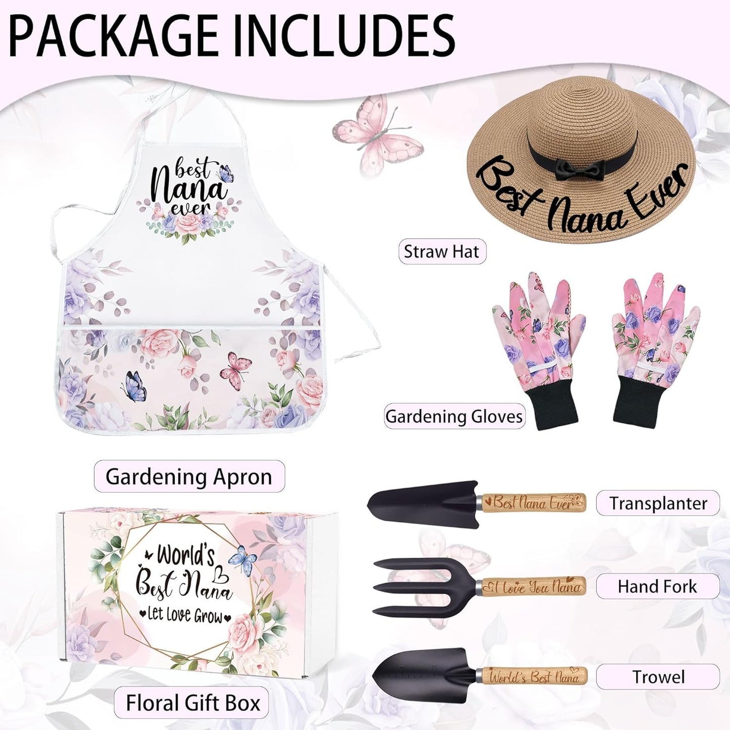 Nana Gardening Tools Kit With Gloves, Apron and Hat - Best Nana Ever G