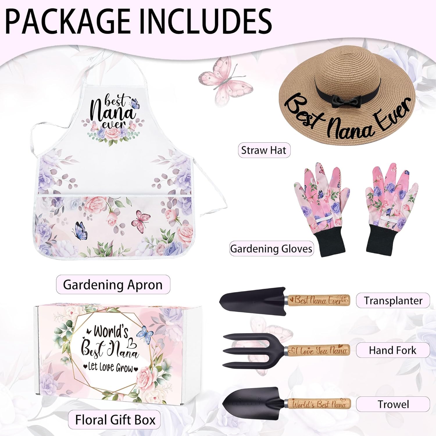 Nana Gardening Tools Kit With Gloves, Apron and Hat - Best Nana Ever G