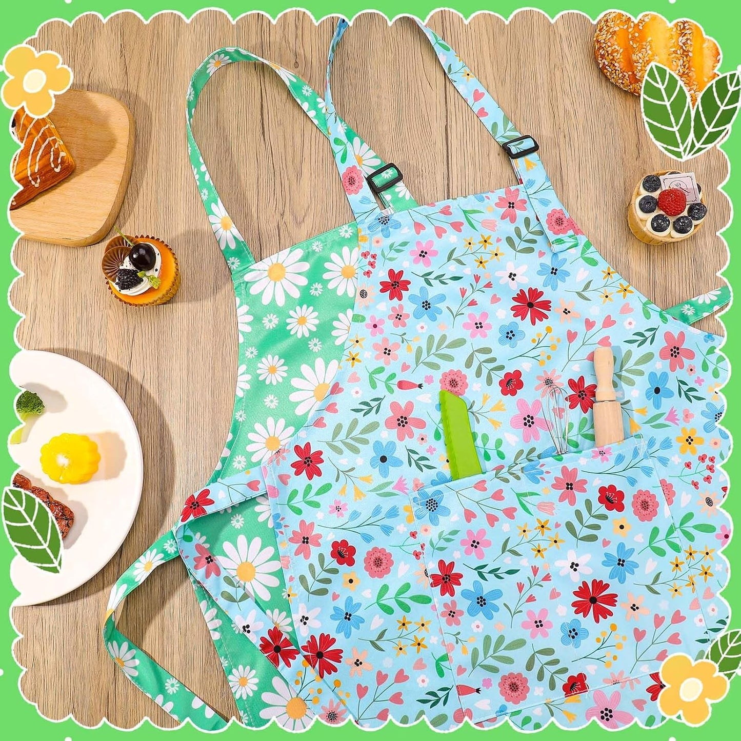 2 Pack Kids Apron, Cute Cooking Aprons, Waterproof Art Apron with Pock