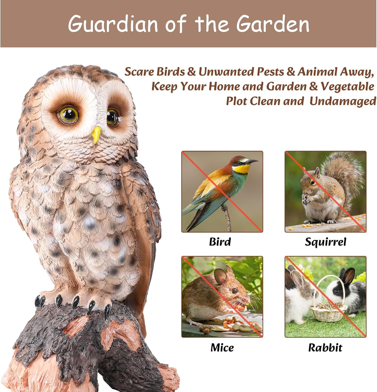 WONDER GARDEN Owl Statue Decor, Outdoor Resin Owl Figurine Sculpture f