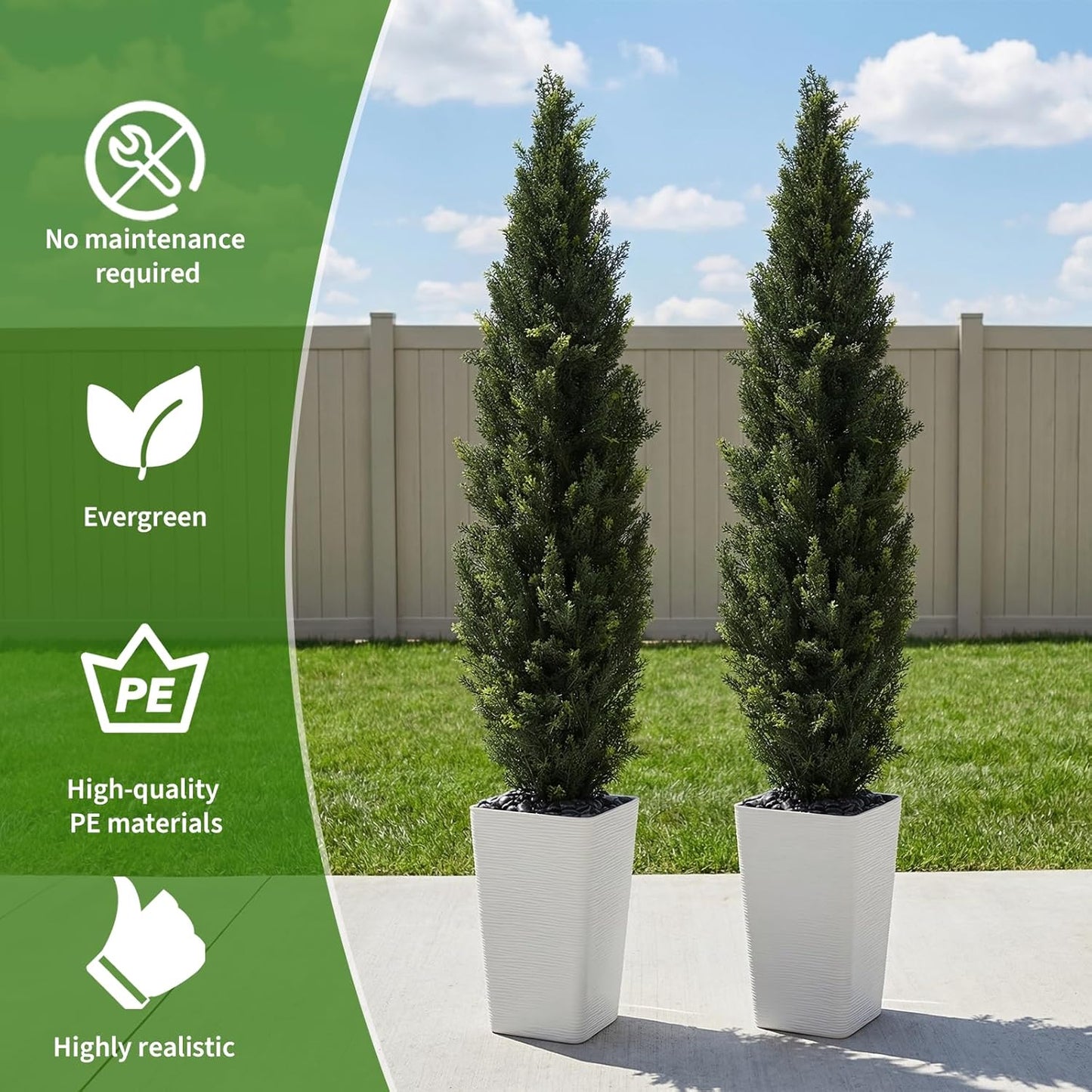 Artificial Cedar Topiary Tree - 5FT Tall Fake Plants with White Tall Planter, Artificial Plants Indoor Floor Plant in Pot, Realistic Faux Tree for Home Office Living Room Decor