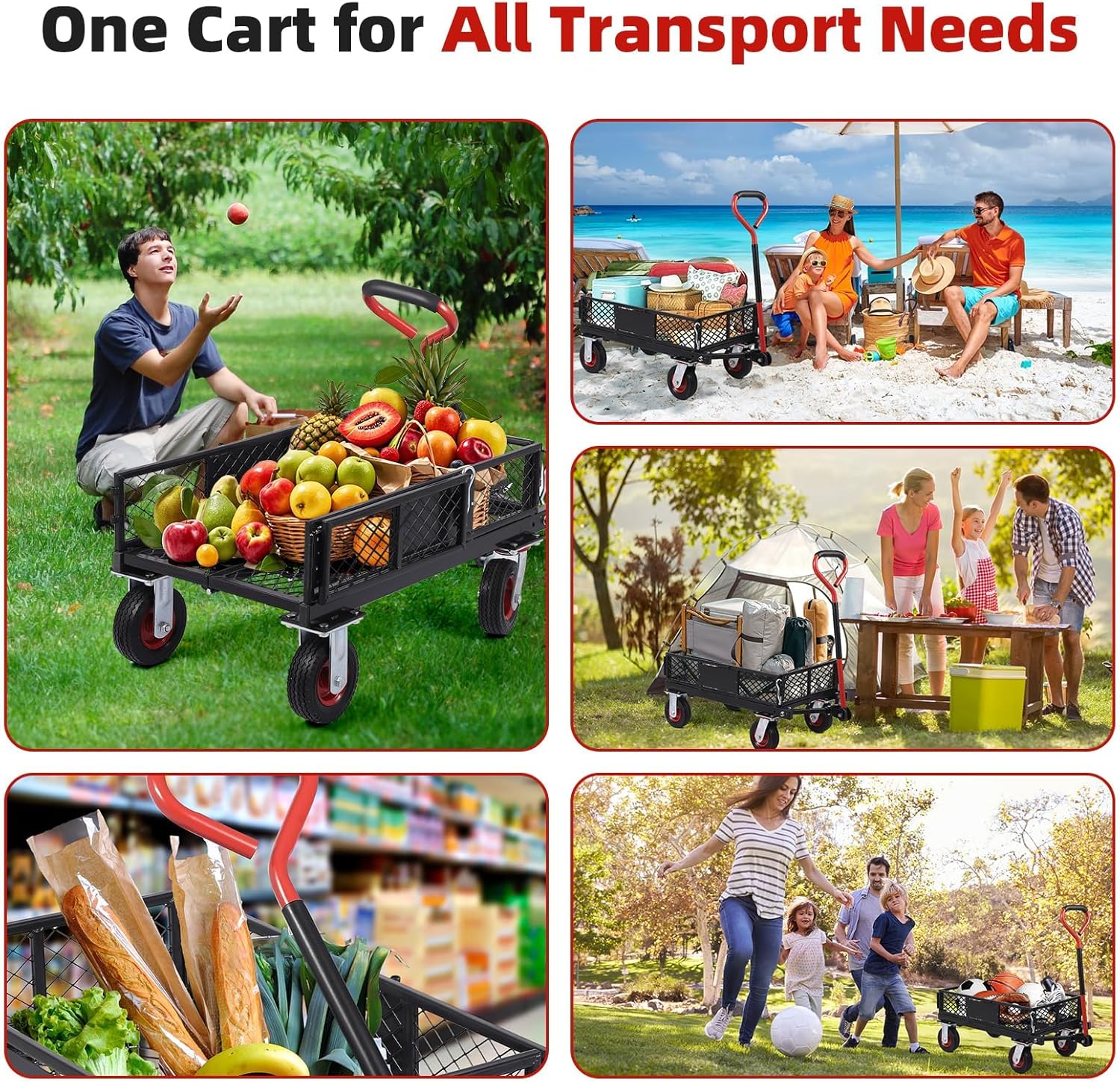 360 Lbs Steel Garden Folding Wagon Cart Heavy Duty with 180° Rotating 