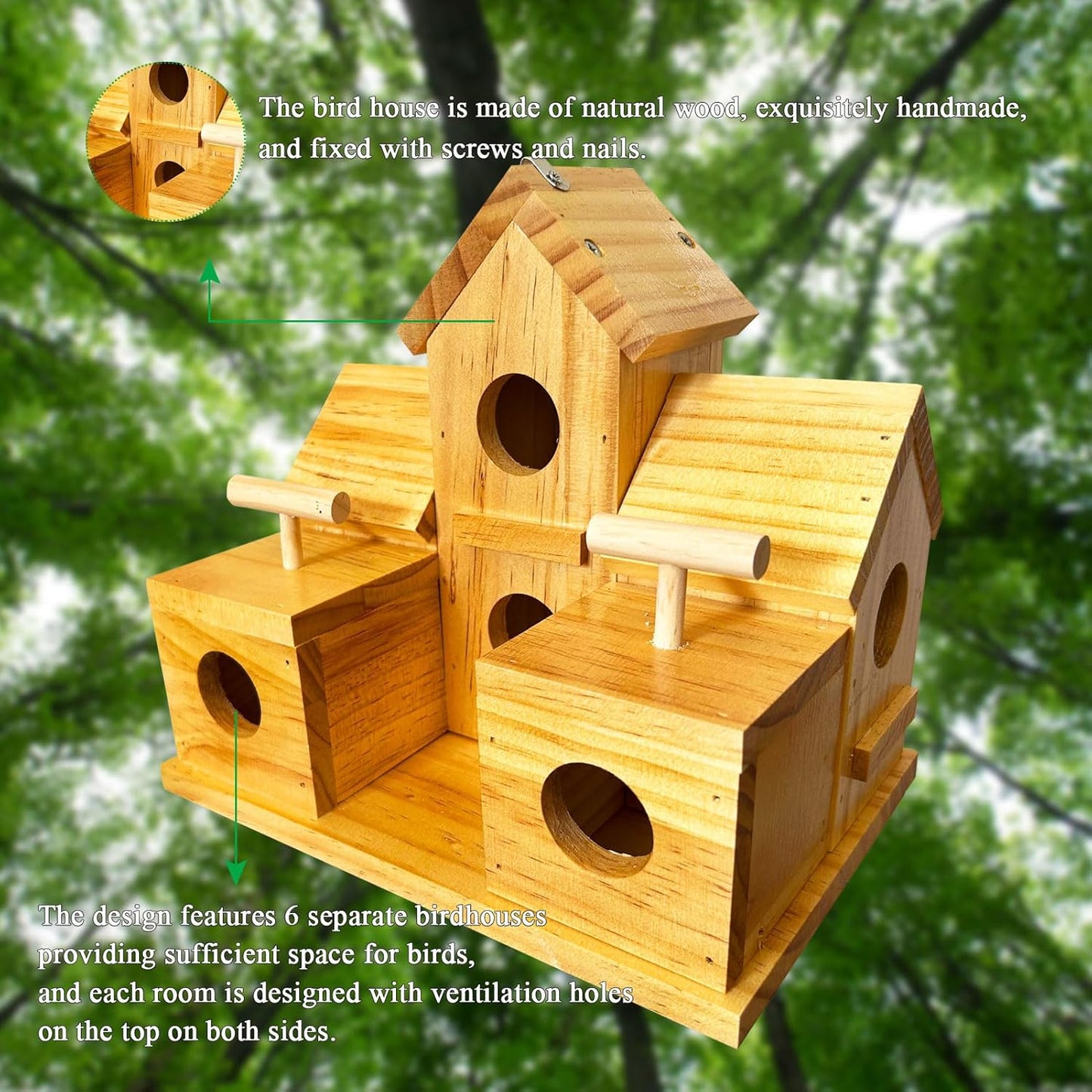 Bird Houses for Outside Clearance, Large Bird House for 6 Bird Families Finch Cardinals Wooden Hanging Birdhouses for Outdoors Garden, Bluebird House Hummingbird Houses