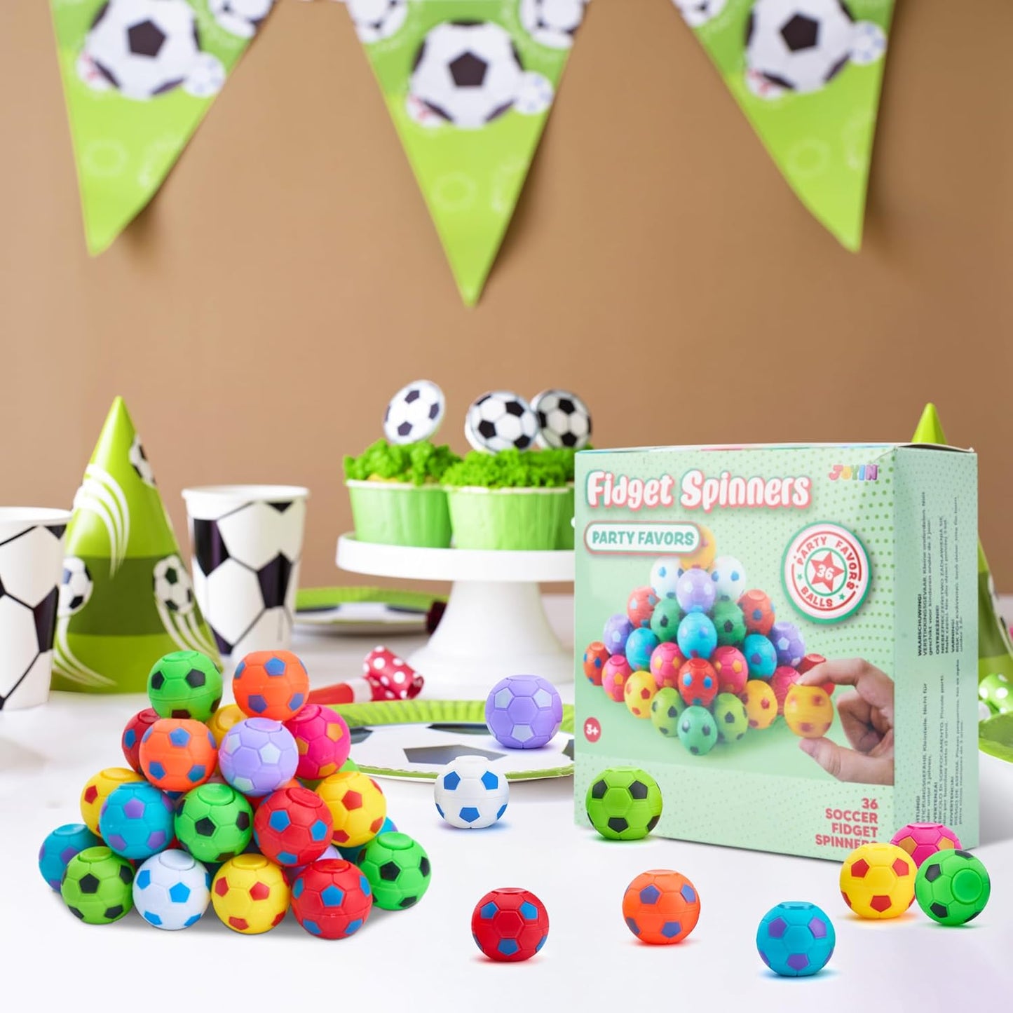 JOYIN 36 Pack Soccer Fidget Spinners for Kids, Soccer Party Favors, Fidget Toys Bulk, Stress Balls, Easter Egg Fillers Goodie Bag Stuffers for Birthday Party, Treasure Box for Classroom