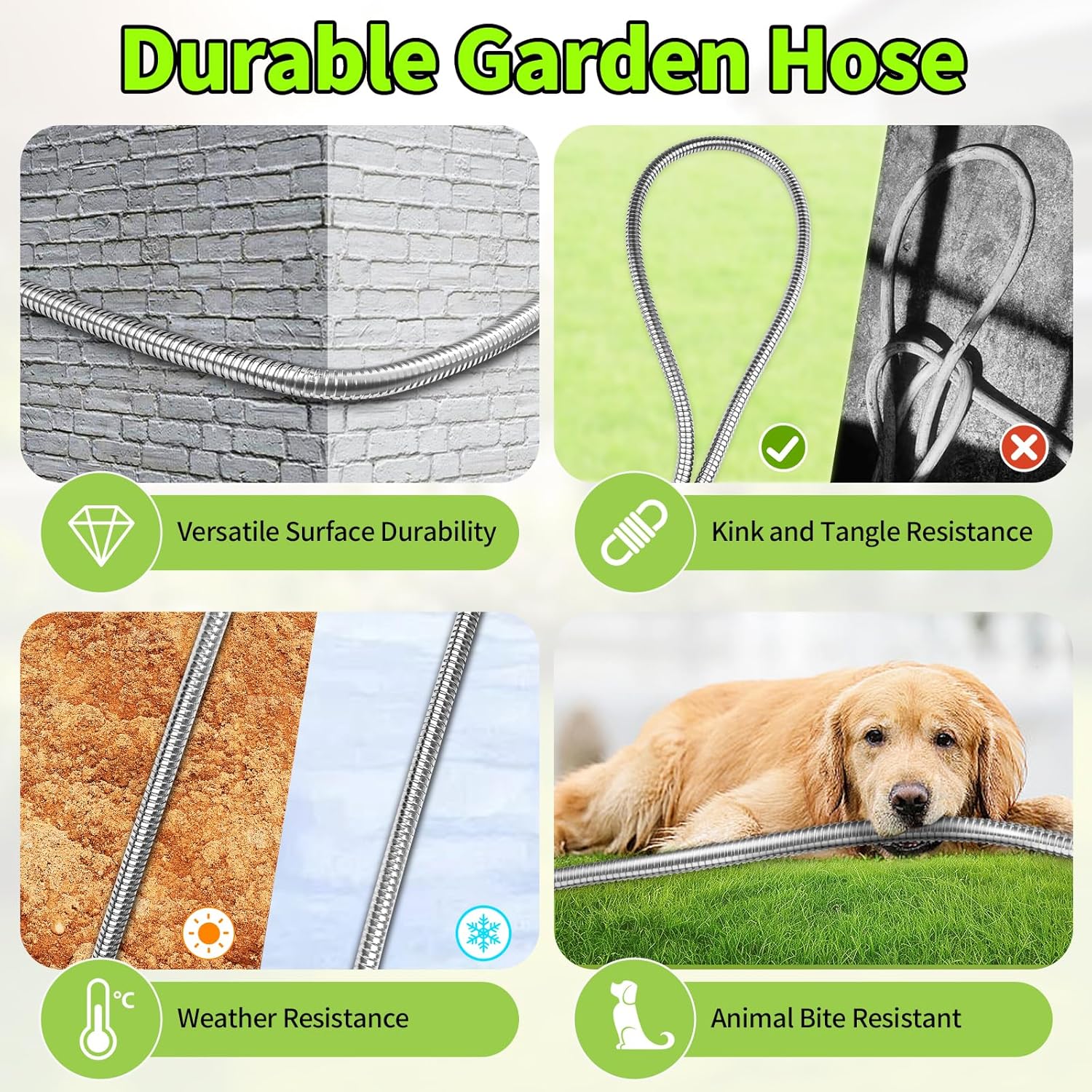 GOXAWEE Garden Hose 50FT, Stainless Steel Heavy Duty Water Hose With 1