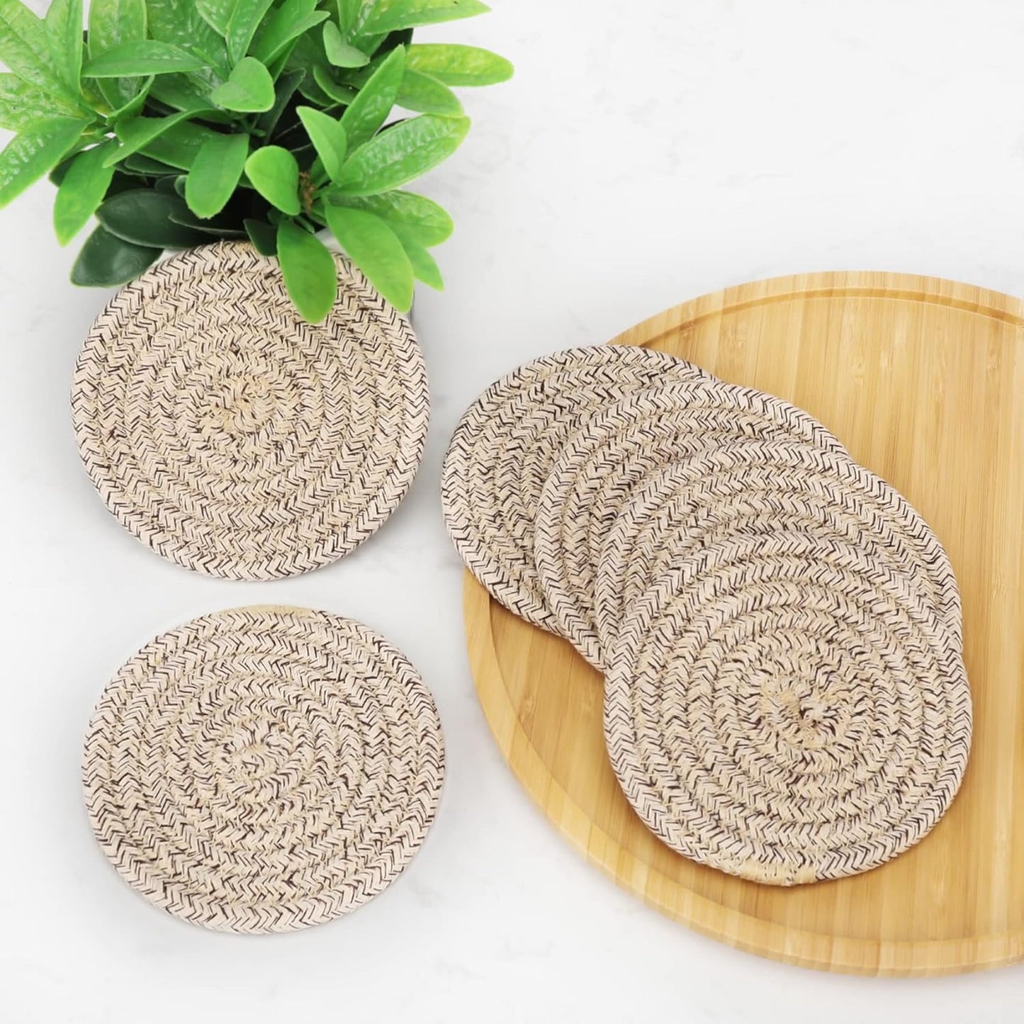 ABenkle 8 Pcs Drink Coasters with Holder, Cotton Woven Absorbent Coast