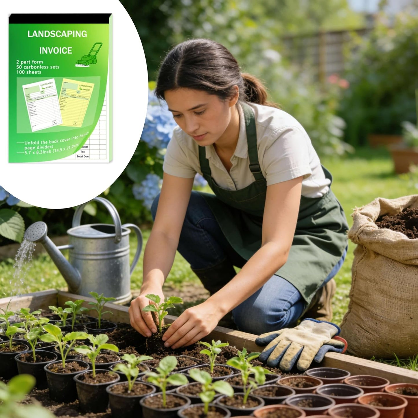 Garden Service Invoice Receipt Book, 2-Part Carbonless Landscaping Inv