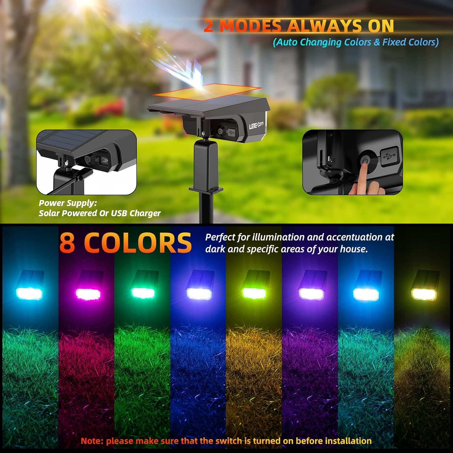 Solar Outdoor Lights,40 LEDs Color Changing RGB Solar Landscape Path L