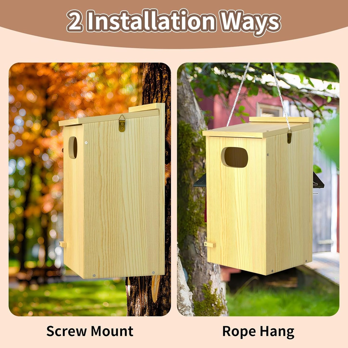 Duck House, Solid Wood Duck Houses for Outside, Included Hanging Rope, Outdoor Duck Nesting Box for Pond, 22" H x 10" D x 10" W, Nesting Pads Not Included