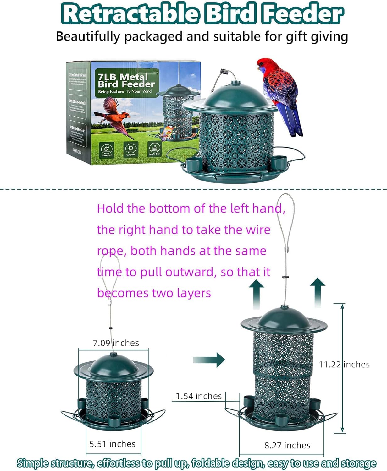 Metal Bird Feeders for Outdoors Hanging, Weather Resistant Wild Bird F